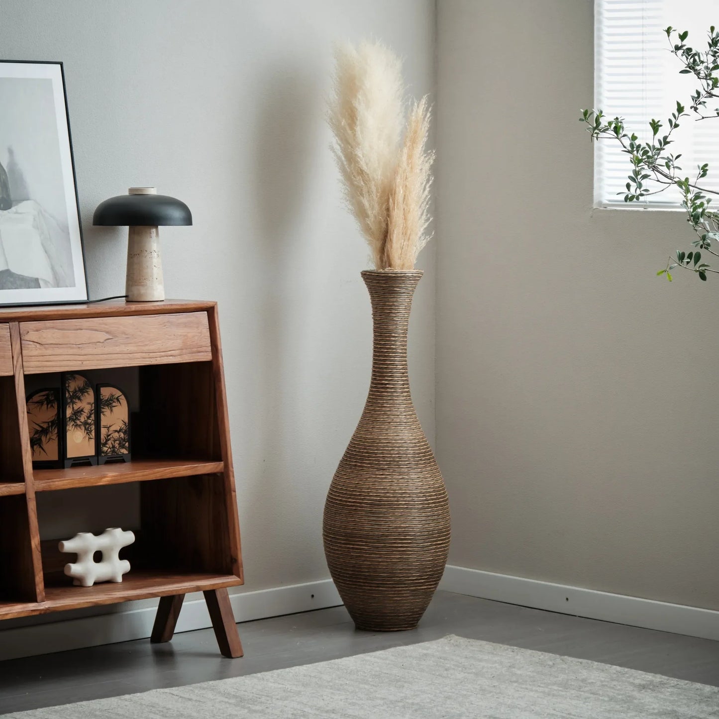 39-inch Tall Artificial Rattan Floor Vase in Elegant Beige - Statement Piece for Living Room Décor, Entryway, or Hallway - Versatile Home Accent for – view 16