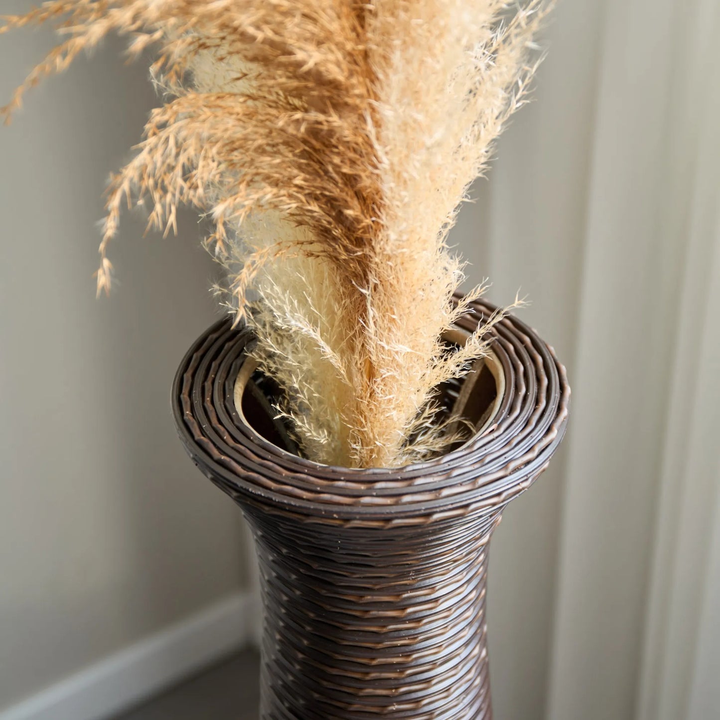 39-Inch Tall Standing Designer Floor Vase - Durable Artificial Rattan - Elegant Two-Tone Dark Brown Finish - Ideal Décor Accent for Living Room – view 16