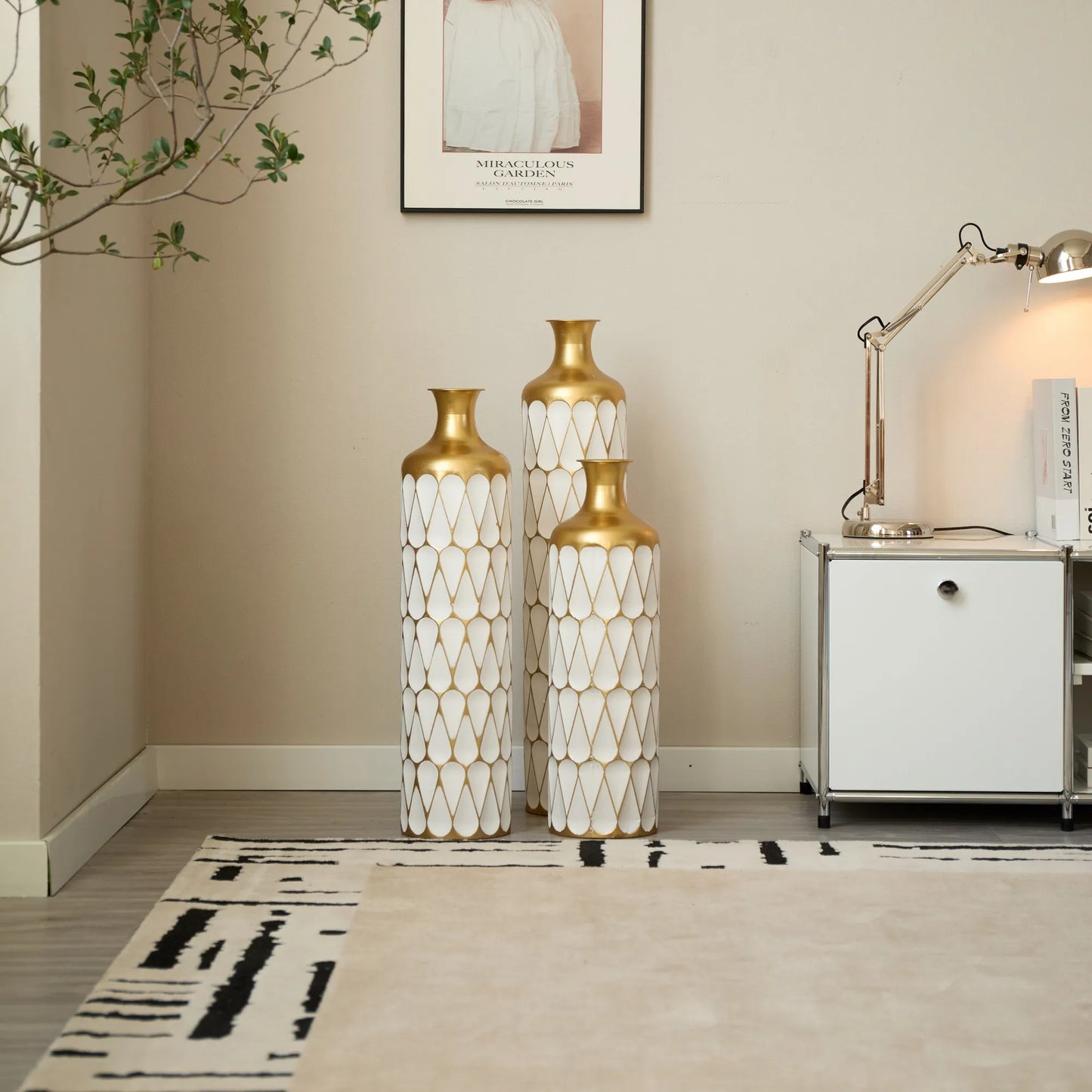 Floor Metal Vase Modern Style Decoration Home Droplet Shaped White Metal Vase 3-piece Set Gorgeous Home Decoration Large Glazed Metal Vase – view 16