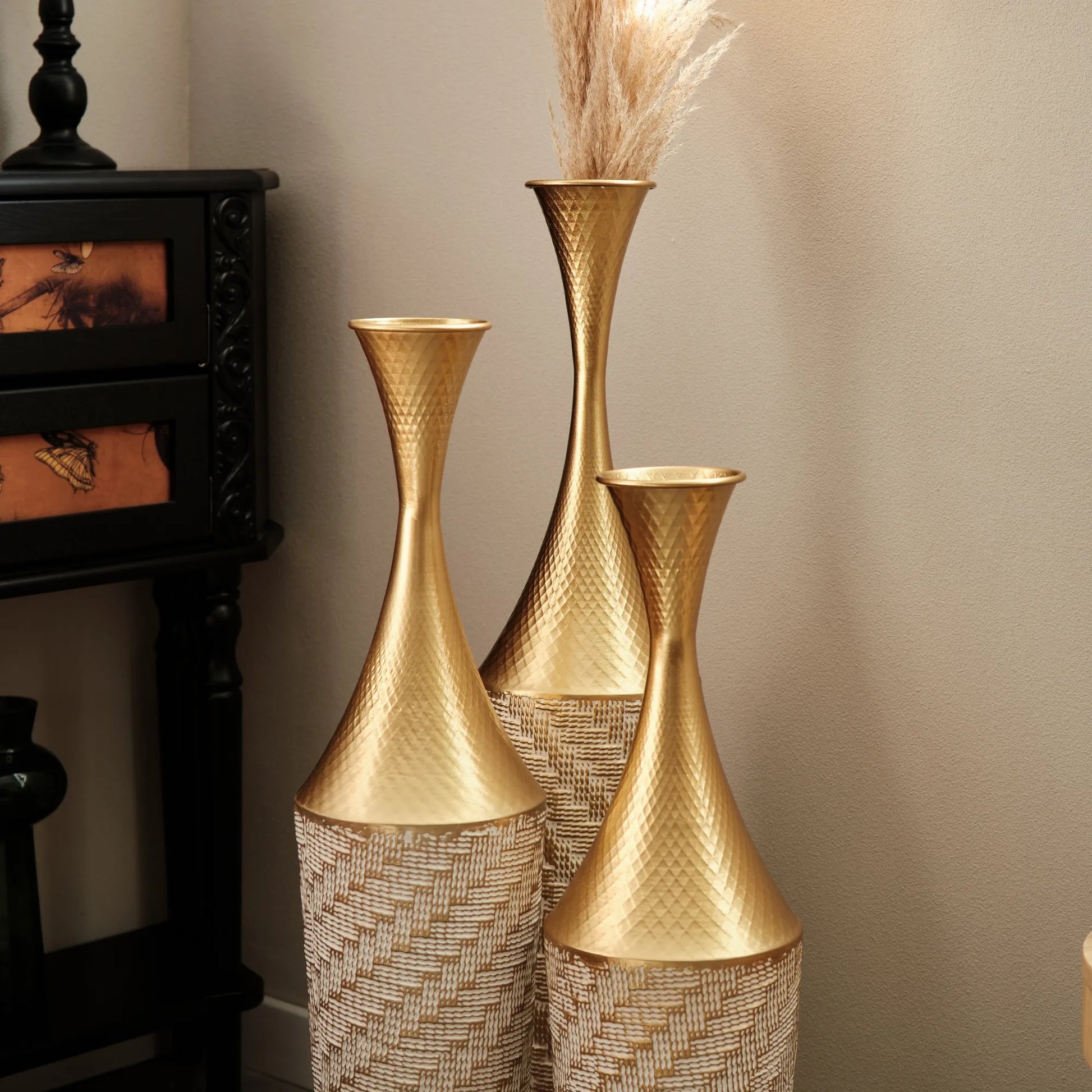 Floor Metal Vase Modern Style Decoration Home Woven Pattern Metal Vase 3-piece Set Gorgeous Home Decoration Large Glazed Metal Vase – view 16