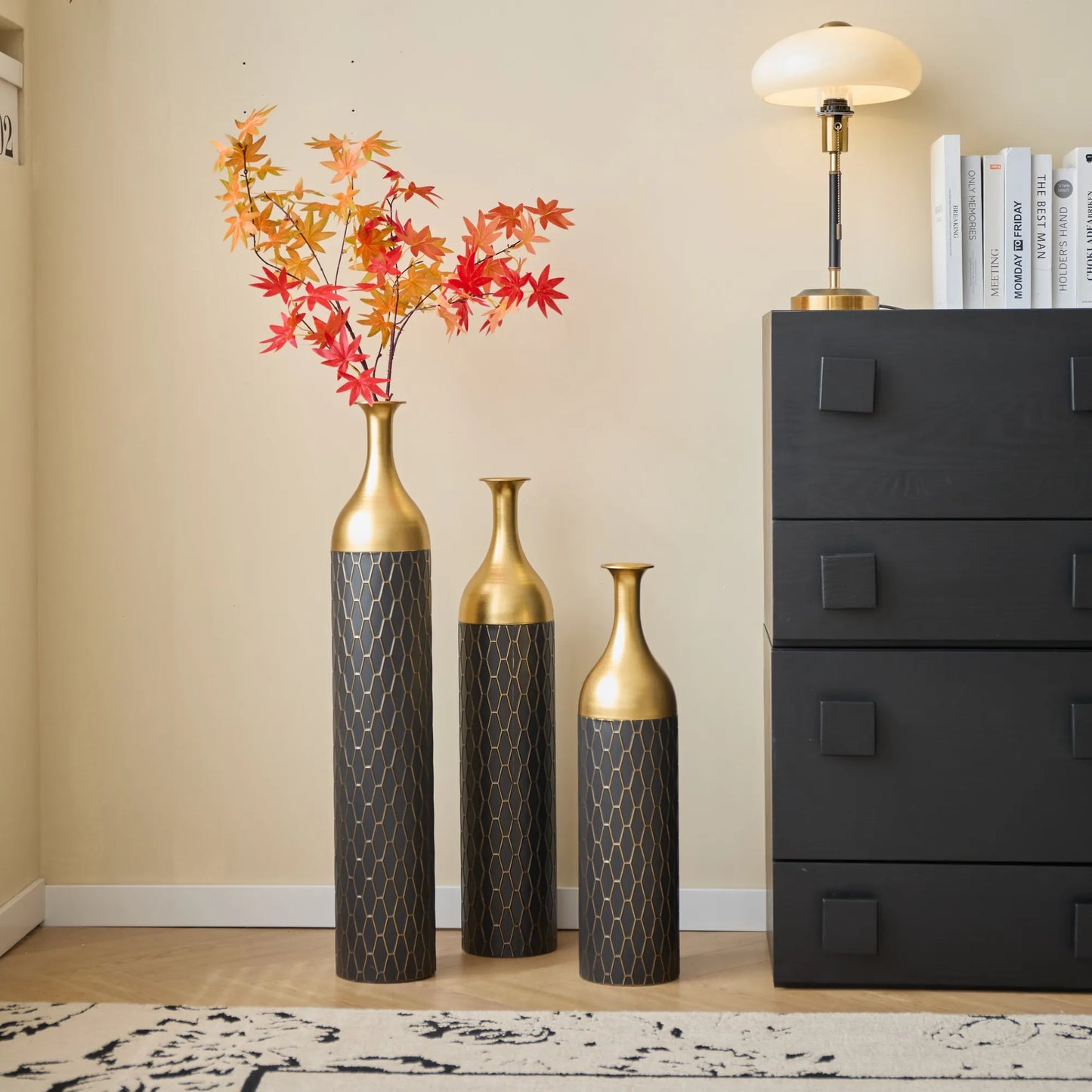 Elegant Floor Vase Set – Gold & Black Metal Decorative Vases – 3-Piece Set for Floral Display, Wedding & Gift Décor – view 16