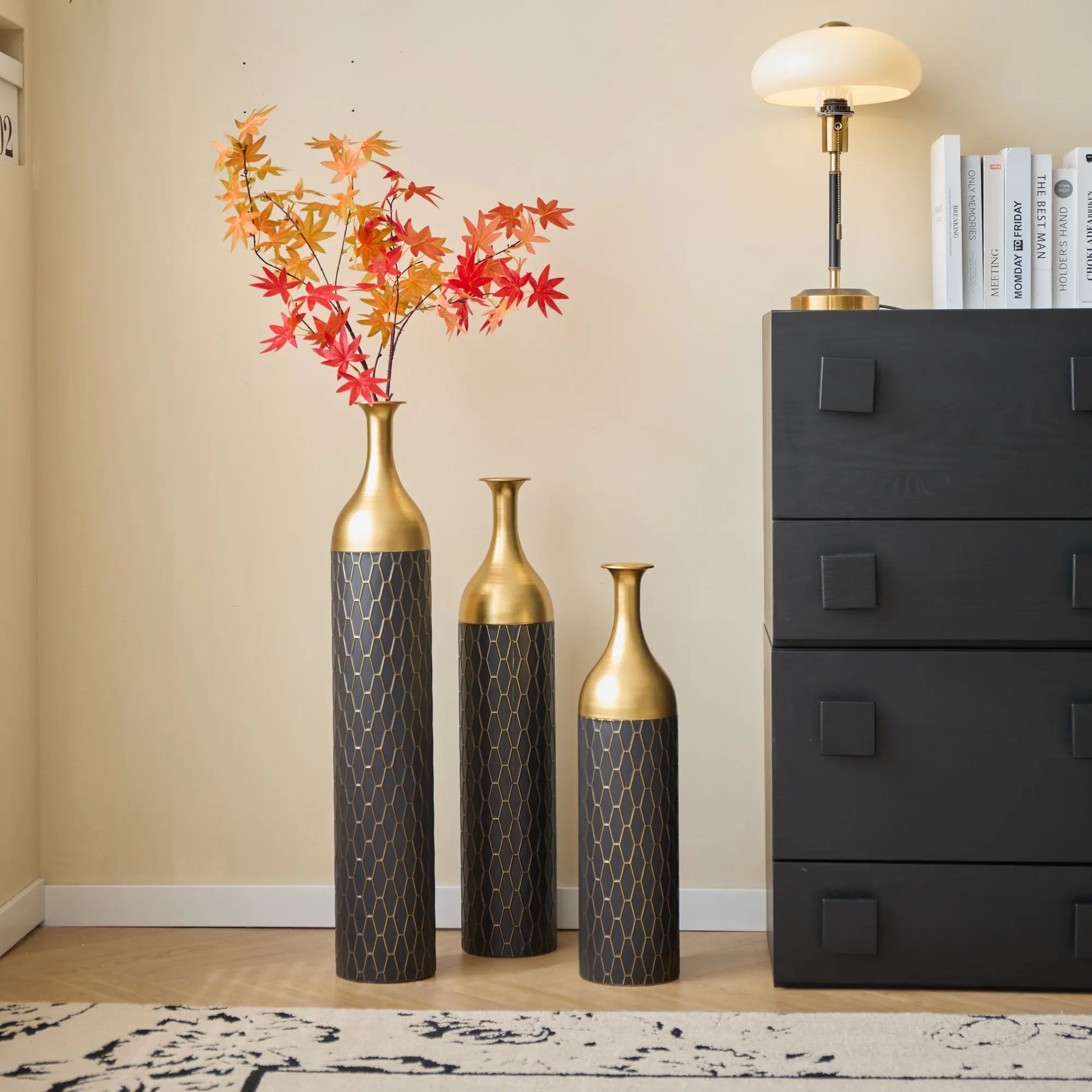 Elegant Floor Vase Set – Gold & Black Metal Decorative Vases – 3-Piece Set for Floral Display, Wedding & Gift Décor – view 16