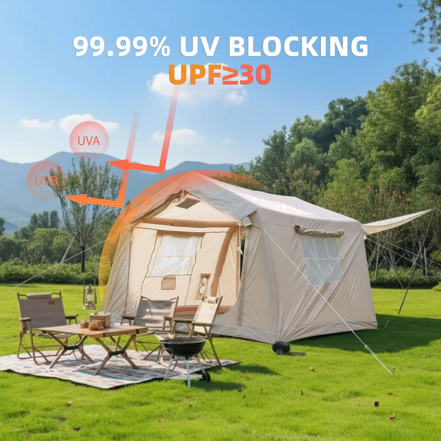 8 m ² Inflatable Tents for Camping, Blow Up Tent with Hand Pump, Easy Setup InflatableTent 4 Season Tent, Waterproof Oxford Air Glamping Tents for – view 16