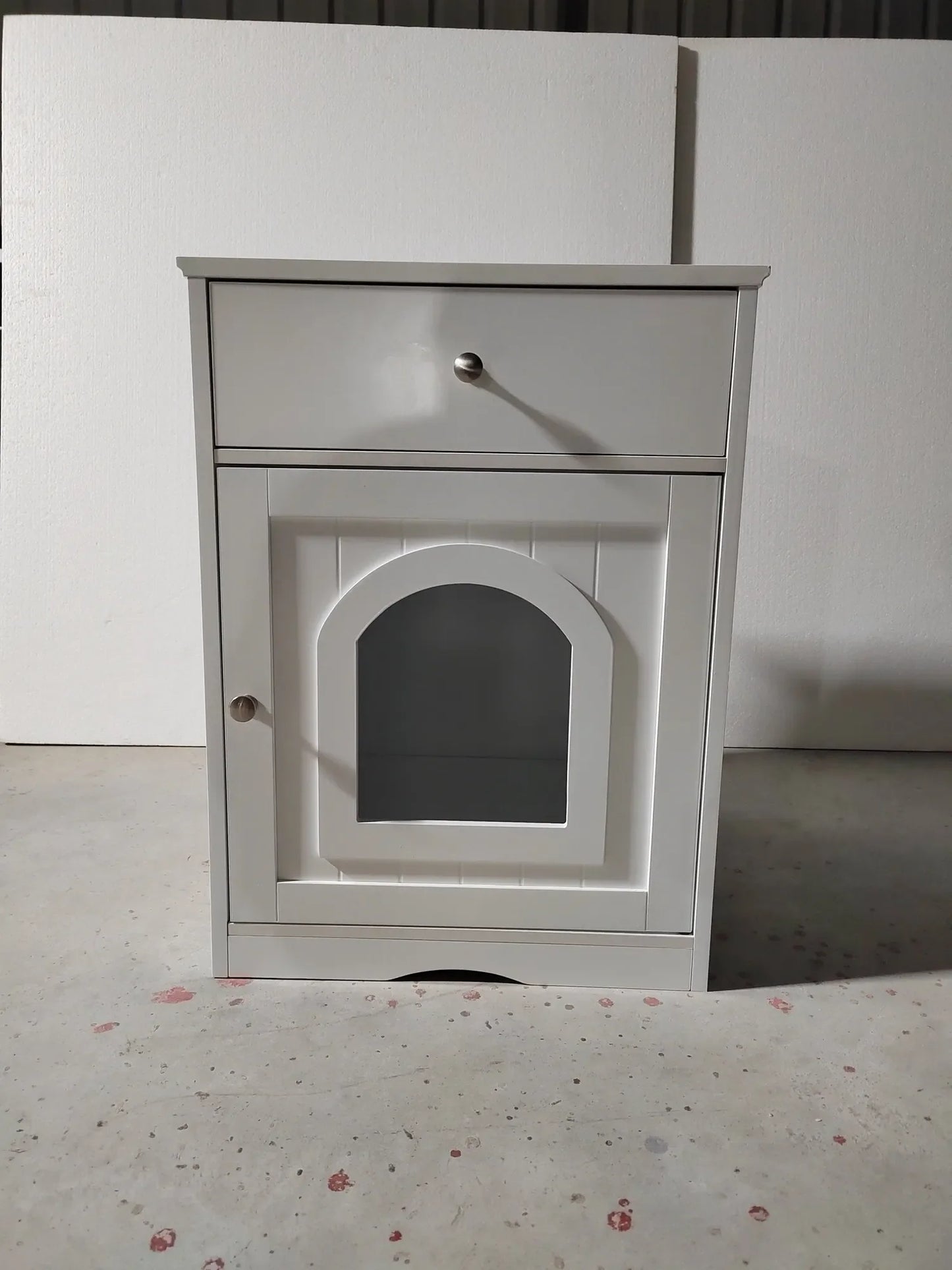 White Wooden Pet House Cat Litter Box Enclosure with Drawer and Side Table, Indoor Cat Home Nightstand for Small Cats, MDF Construction, 18.9'' W x – view 16