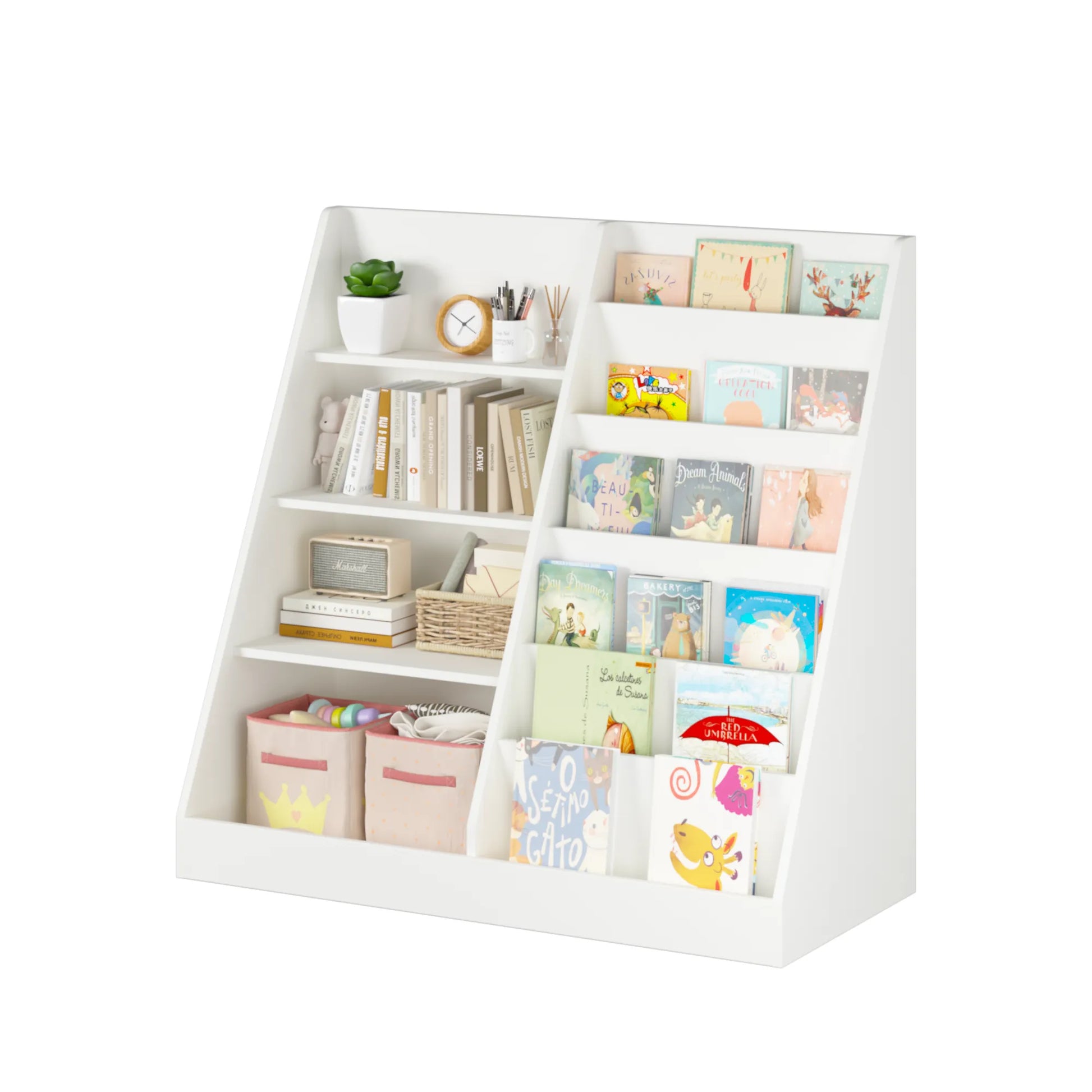 Kids Bookshelf and Toy Storage Organizer, Multifunctional 4-Tier White Wooden Bookcase with Toy Bin for Nursery, Playroom, or Kids Room – view 16