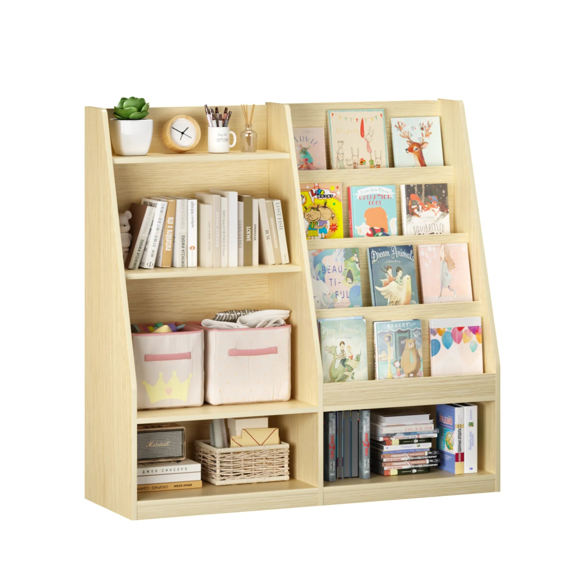 Kids Bookshelf and Toy Storage Organizer, Multifunctional 4 Tier Wooden Kids Book Shelf with Bookcase Display Stand in Kids Room Playroom Nursery for – view 16