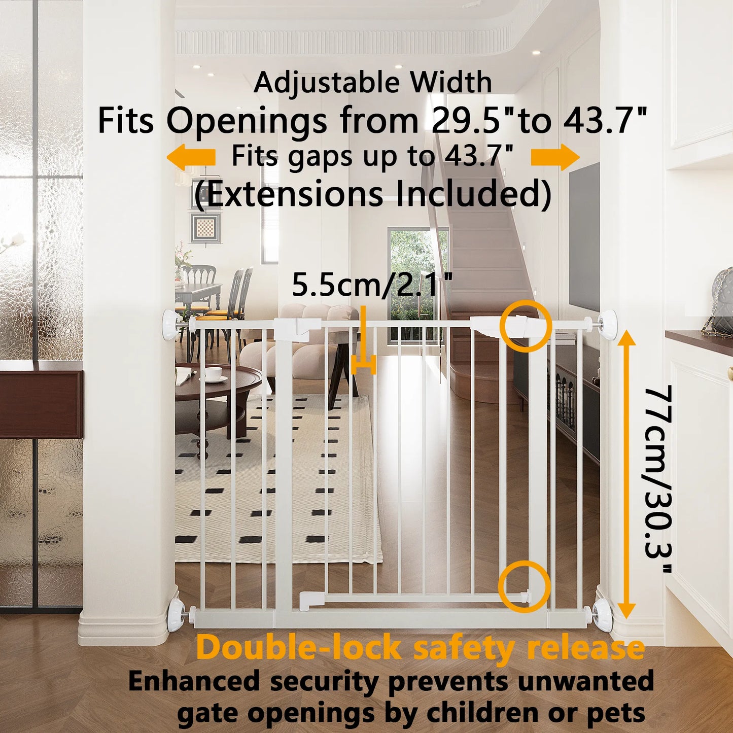 29.5-45.3' Wide Baby Gate with wall protector for Stairs, Dog Gate Indoor for Doorways, No Drilling Pressure Mounted Pet Gates for Kids, Easy Walk – view 16