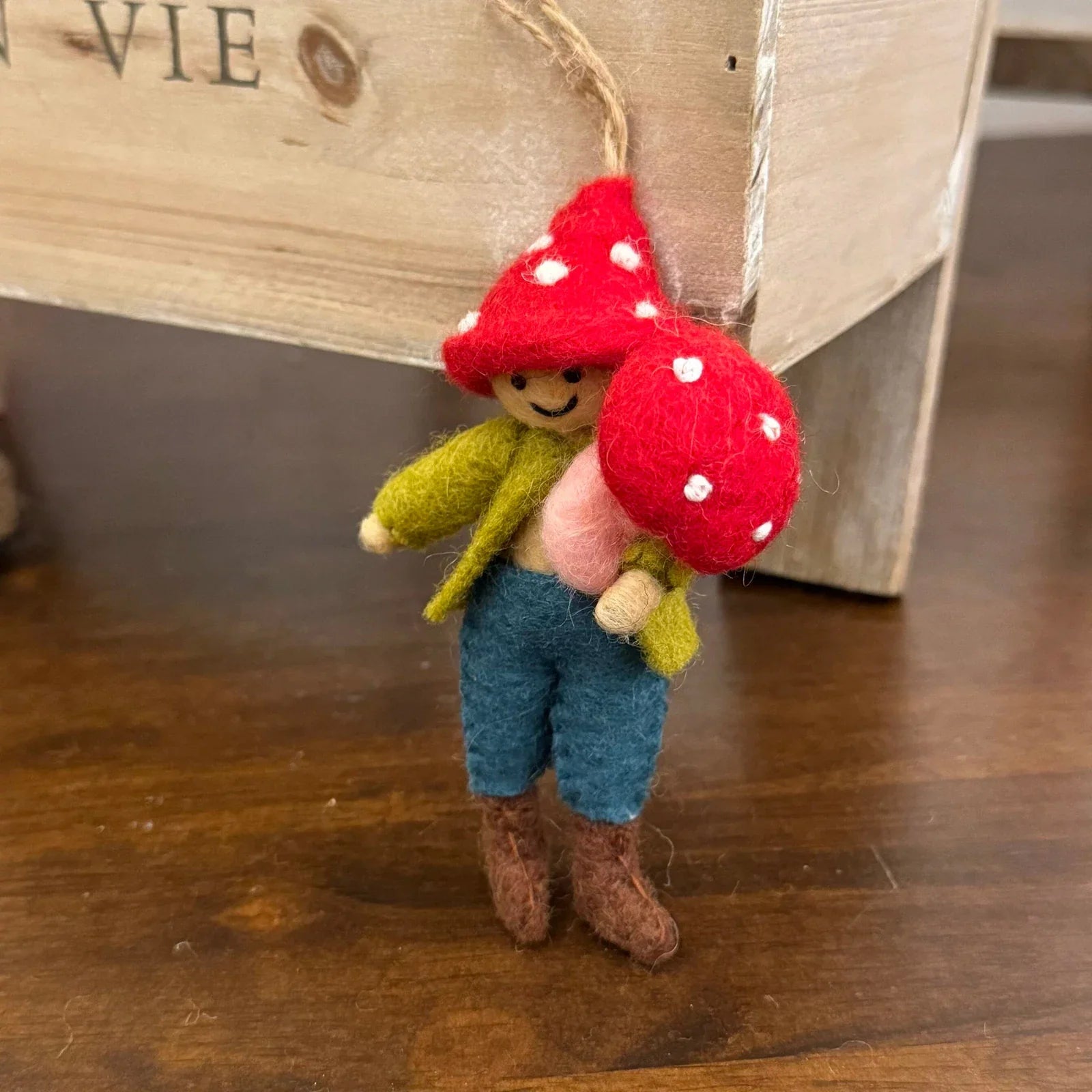 Mushroom Character handmade wool felt bag charm and keychain