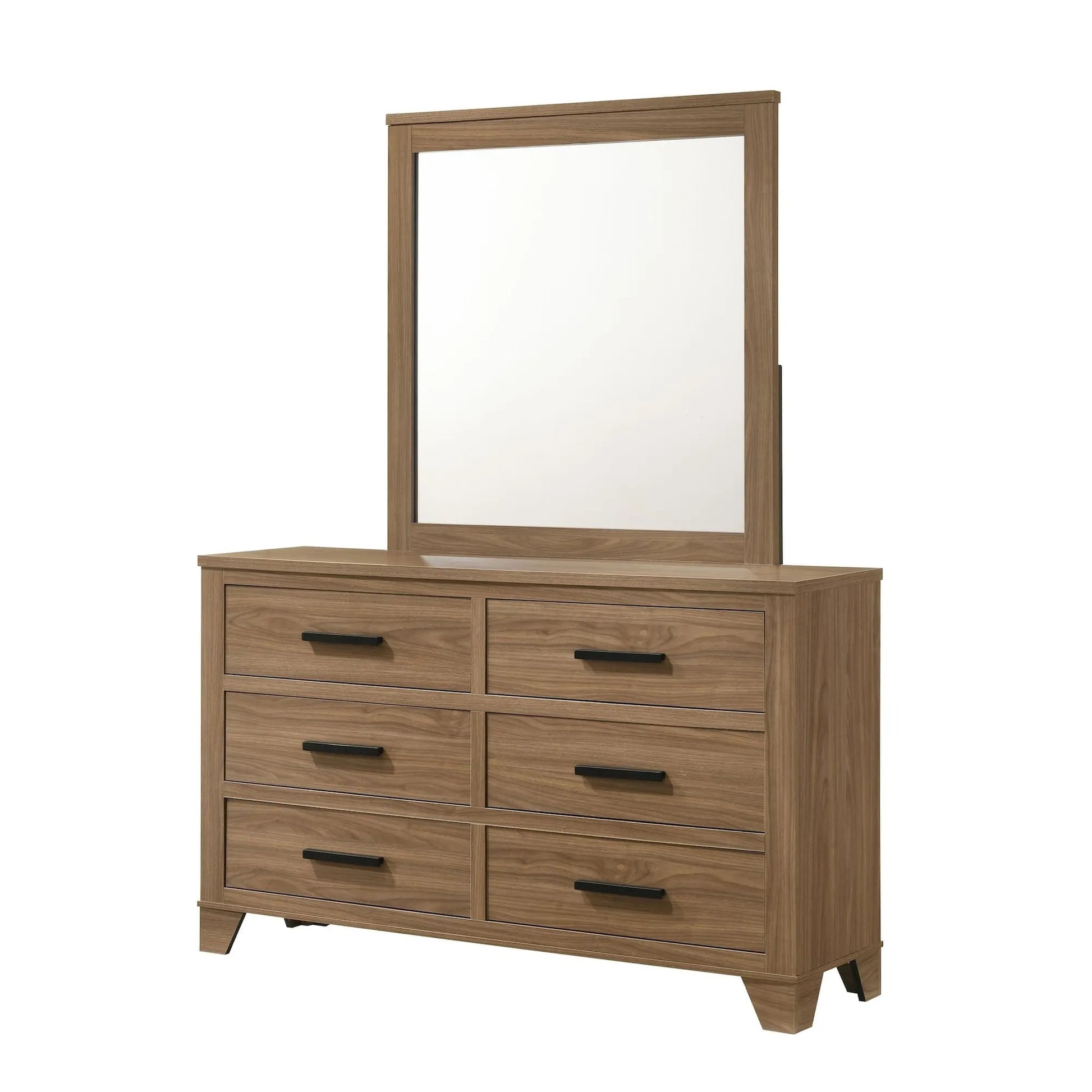 Walnut / Chestnut 3pc Set Queen Size Bed Dresser And Mirror Panel HB Bedroom Furniture Wooden Transitional – view 17