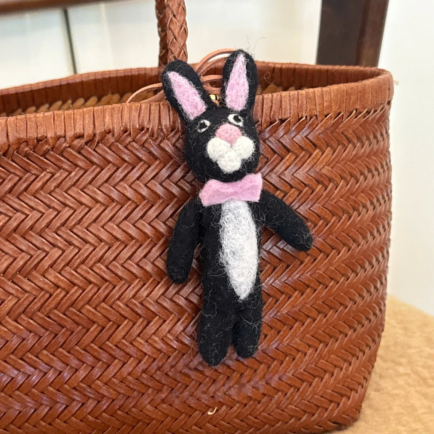 Black rabbit wool felt charm