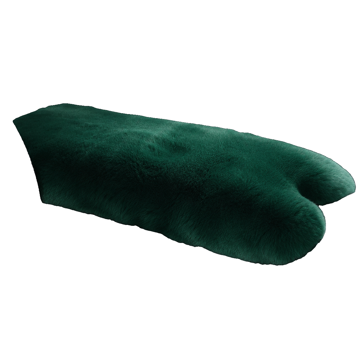 Deep Green genuine Rex rabbit fur center console armrest pad on transparent background