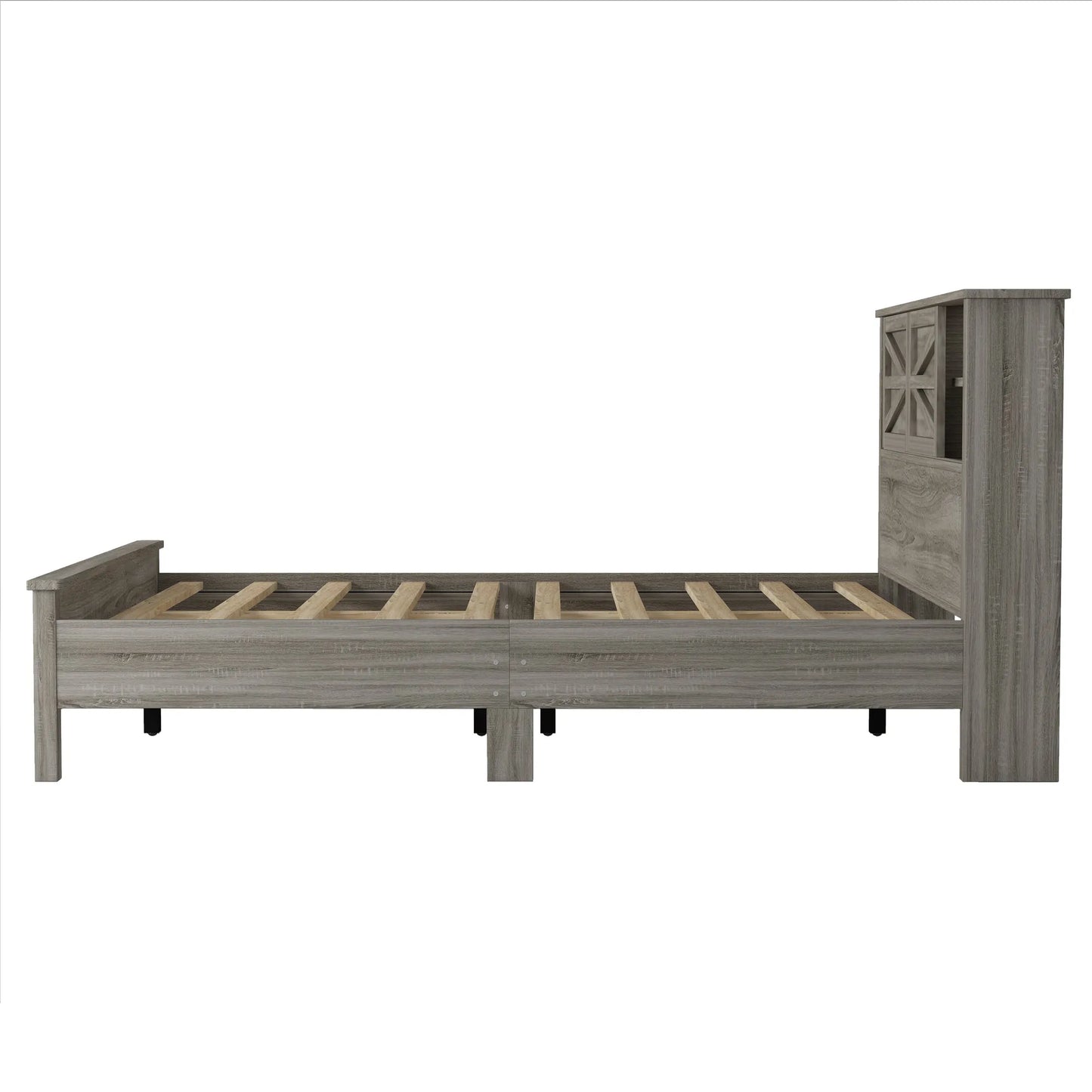 3-Pieces Bedroom Sets Queen Size Farmhouse Platform Bed with Double Sliding Door Storage Headboard and Charging Station, Storage Nightstand and – view 17