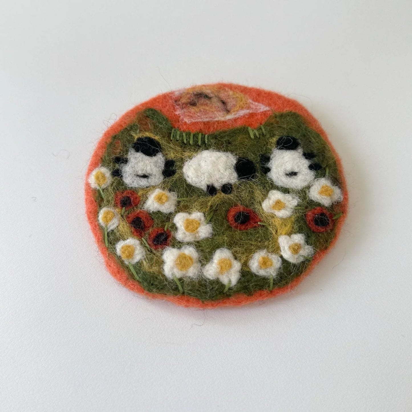 Handmade sunset meadow wool felt coaster