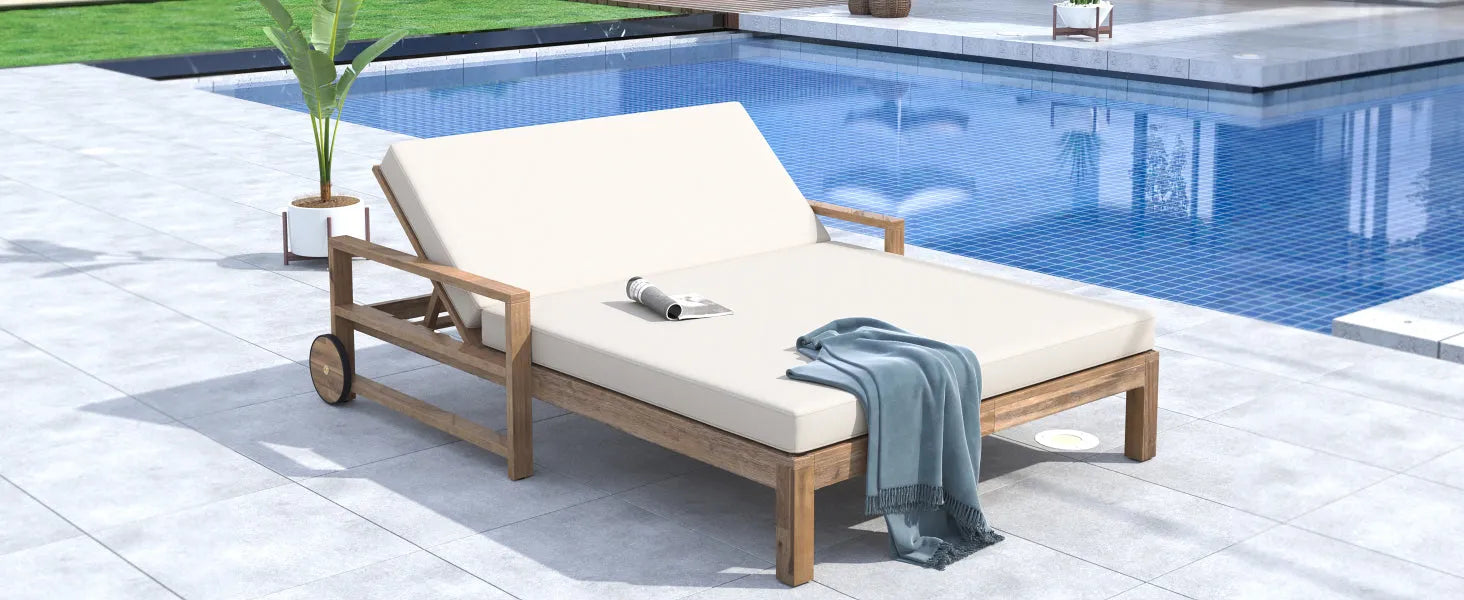 1-Piece Farmhouse-styled Wooden Outdoor Sunbed for Ultimate Relaxation Outdoor Daybed Seating 2 People for Poolside, Garden and Backyard (Beige) – view 17