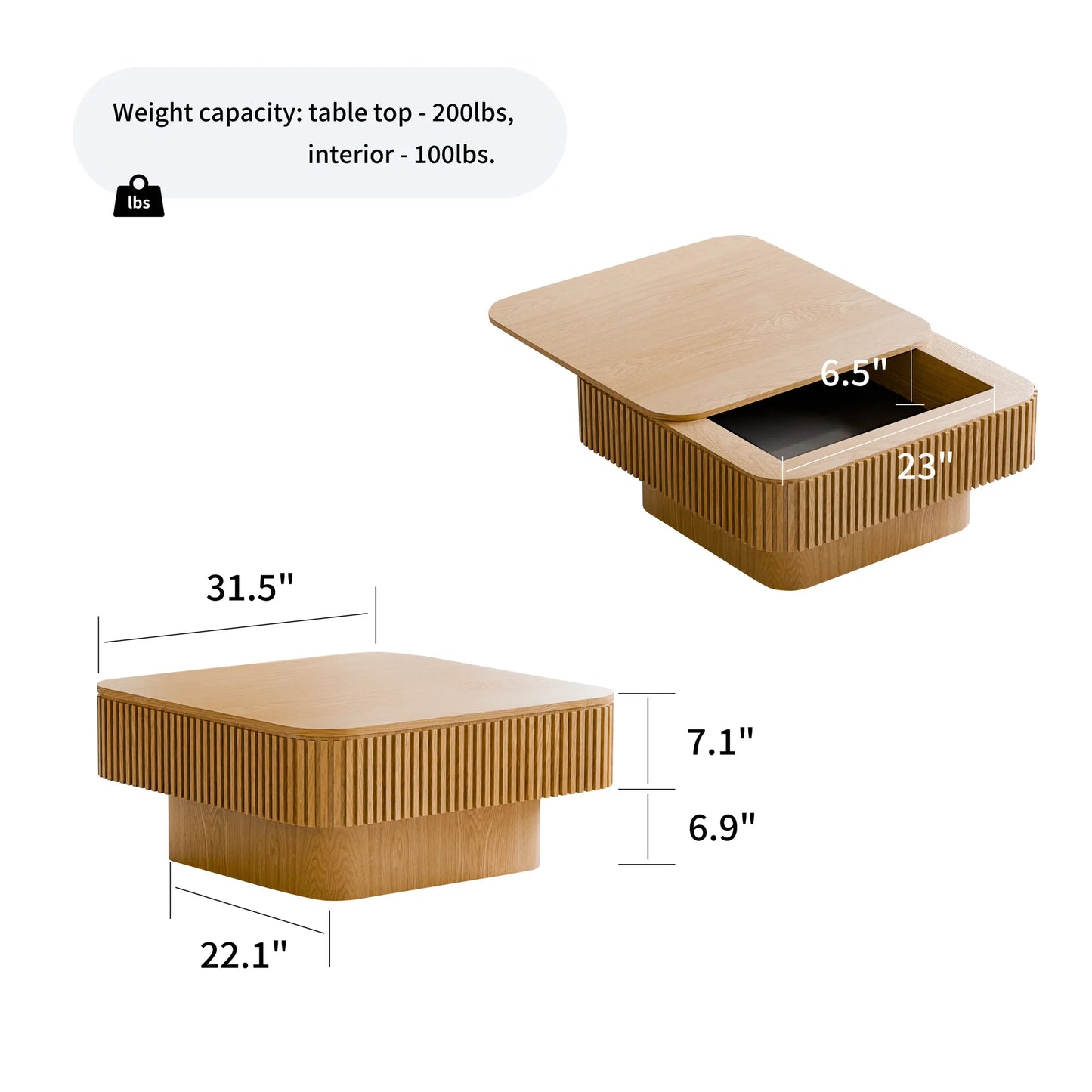 31.5'' Square Coffee Table with Storage Solid Wood Veneered Modern Coffee Table Accent Tea Table for Living Room, Bedroom, Apartment or Office – view 17