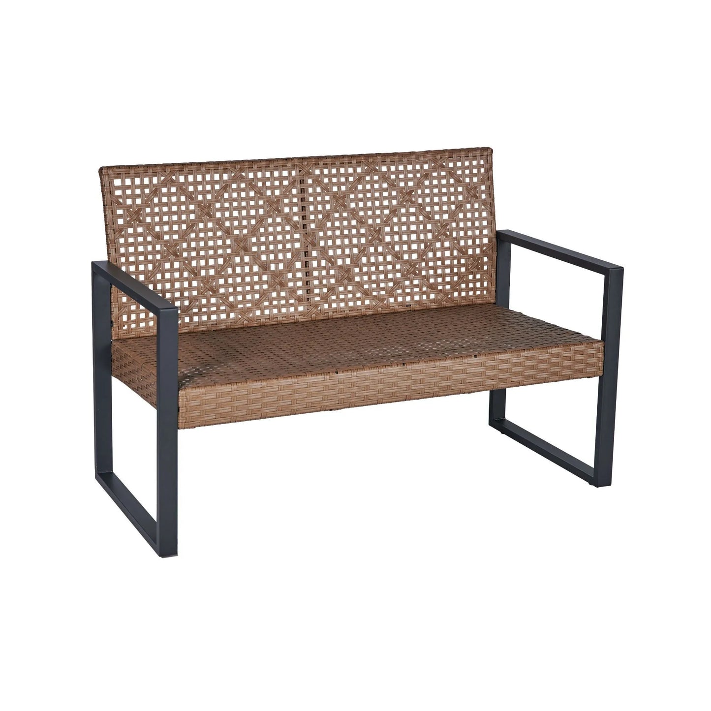 Modern Outdoor 4-Piece Patio Furniture Set with Acacia Wood Table Top, Black and Light Brown – view 17