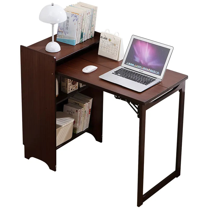 Bamboo Folding Desk, Foldable Desk for Small Space, Computer Desk with Hidden Storage, Mid Century Foldable Table for Home Office and Bedroom (Walnut – view 17