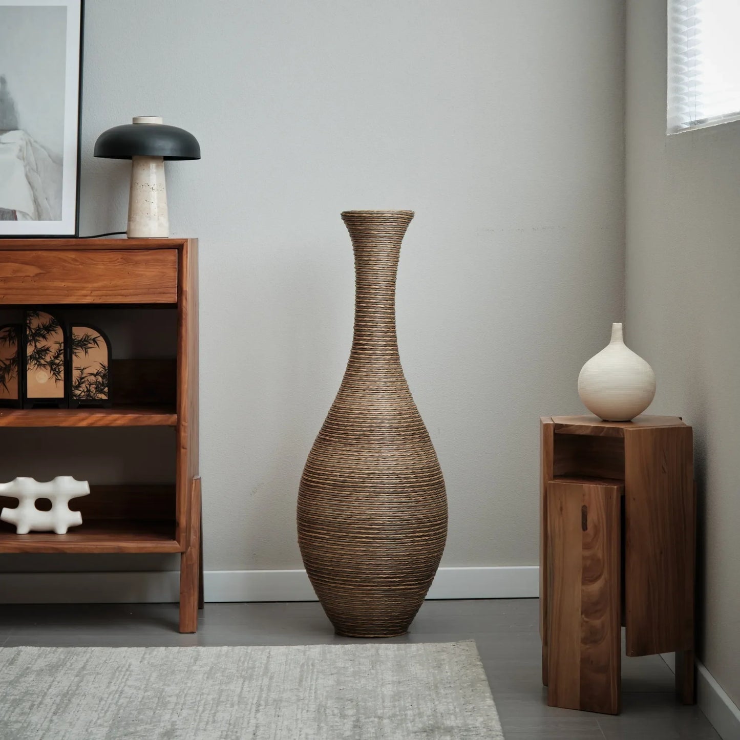 39-inch Tall Artificial Rattan Floor Vase in Elegant Beige - Statement Piece for Living Room Décor, Entryway, or Hallway - Versatile Home Accent for – view 17