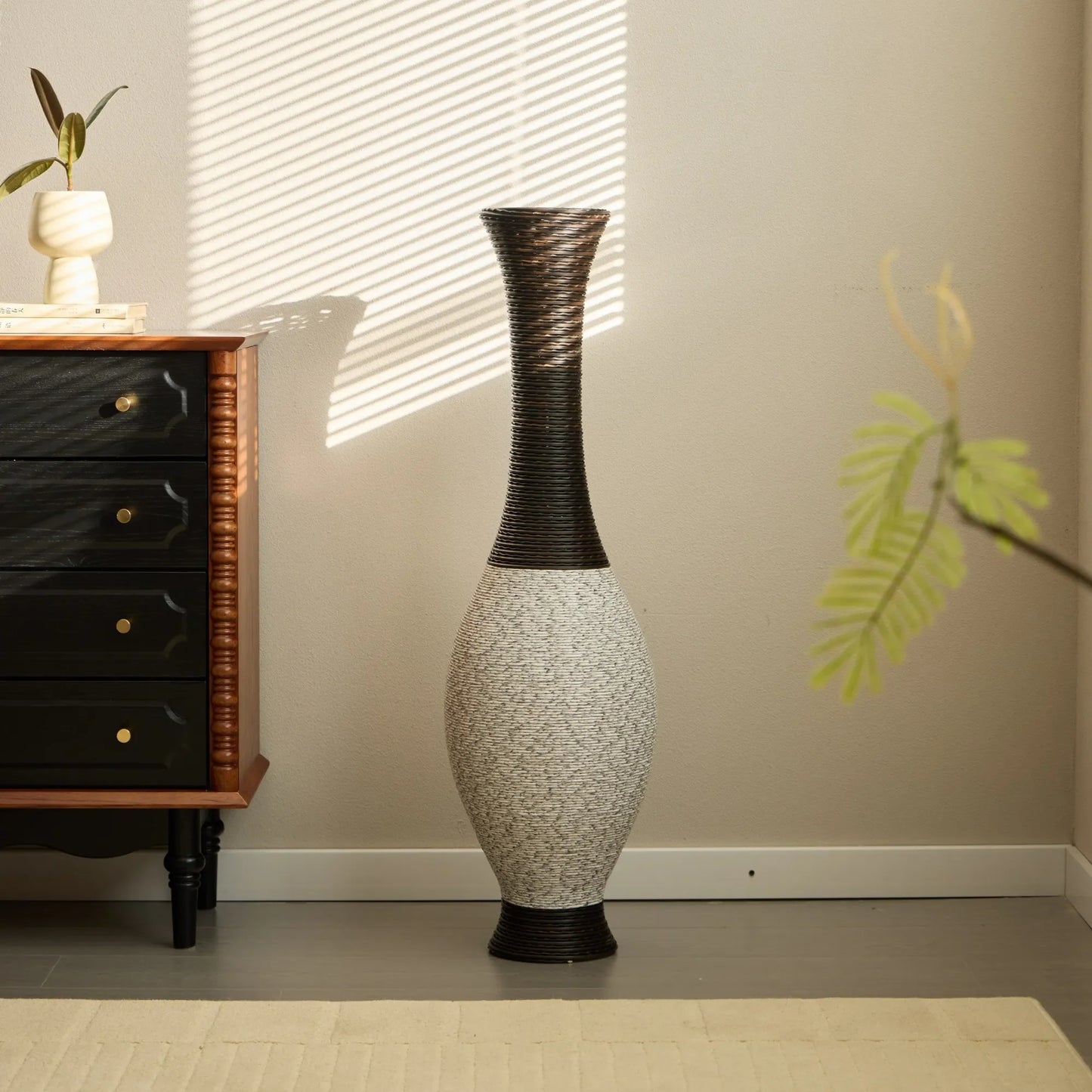 39-Inch Tall Designer Floor Vase – Artificial Rattan with Elegant Two-Tone Dark Brown Finish – Decorative Accent for Living Room, Bedroom, or Entryway – view 17
