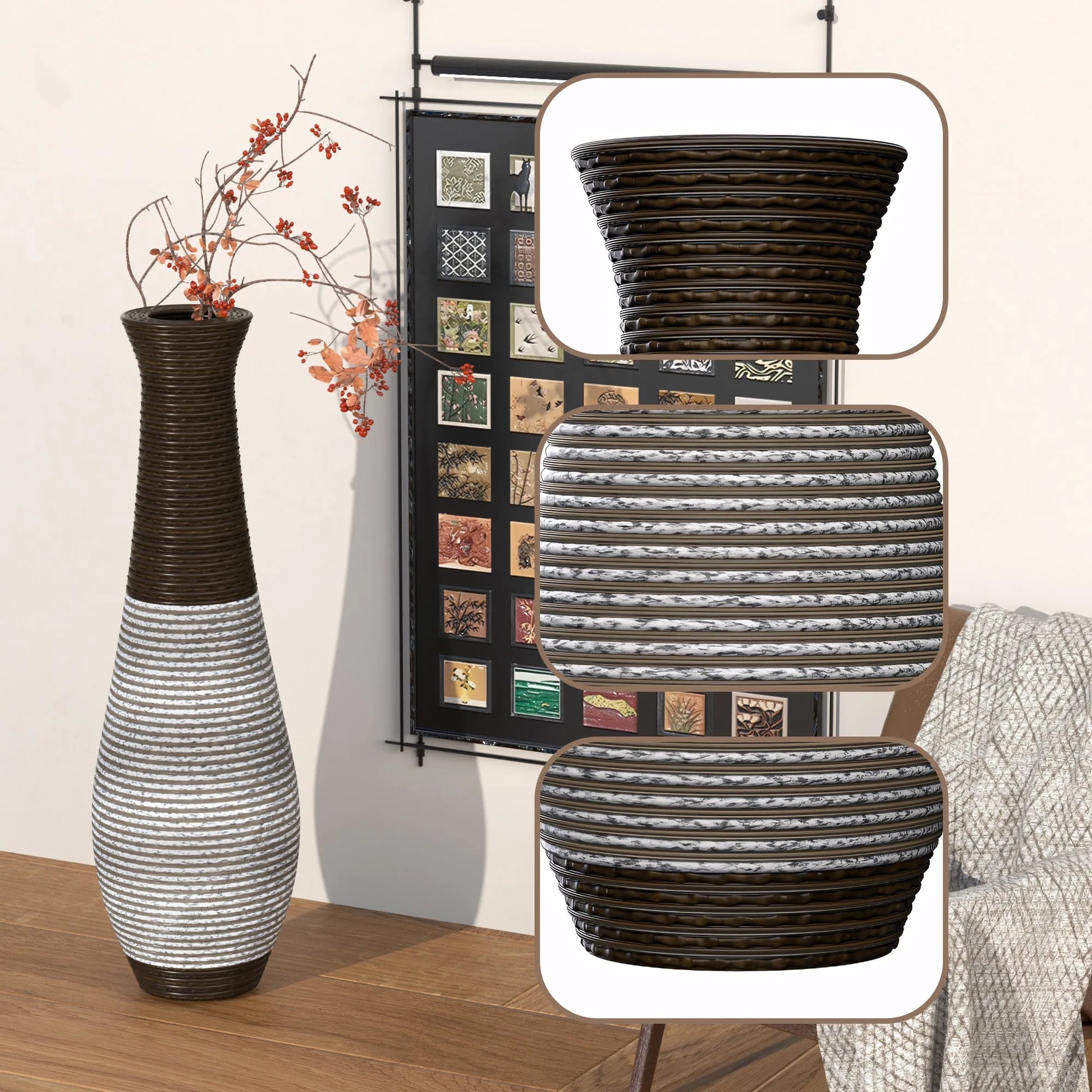39-Inch Tall Standing Designer Floor Vase - Durable Artificial Rattan - Elegant Two-Tone Dark Brown Finish - Ideal Décor Accent for Living Room – view 17