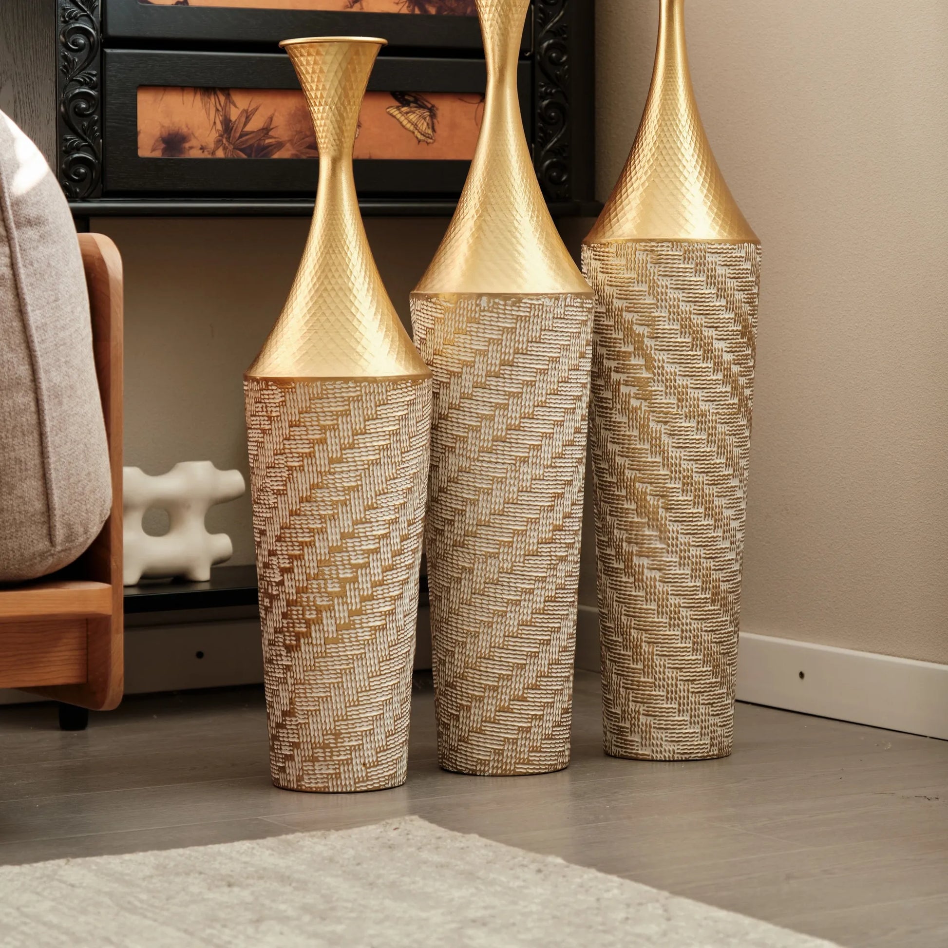 Floor Metal Vase Modern Style Decoration Home Woven Pattern Metal Vase 3-piece Set Gorgeous Home Decoration Large Glazed Metal Vase – view 17
