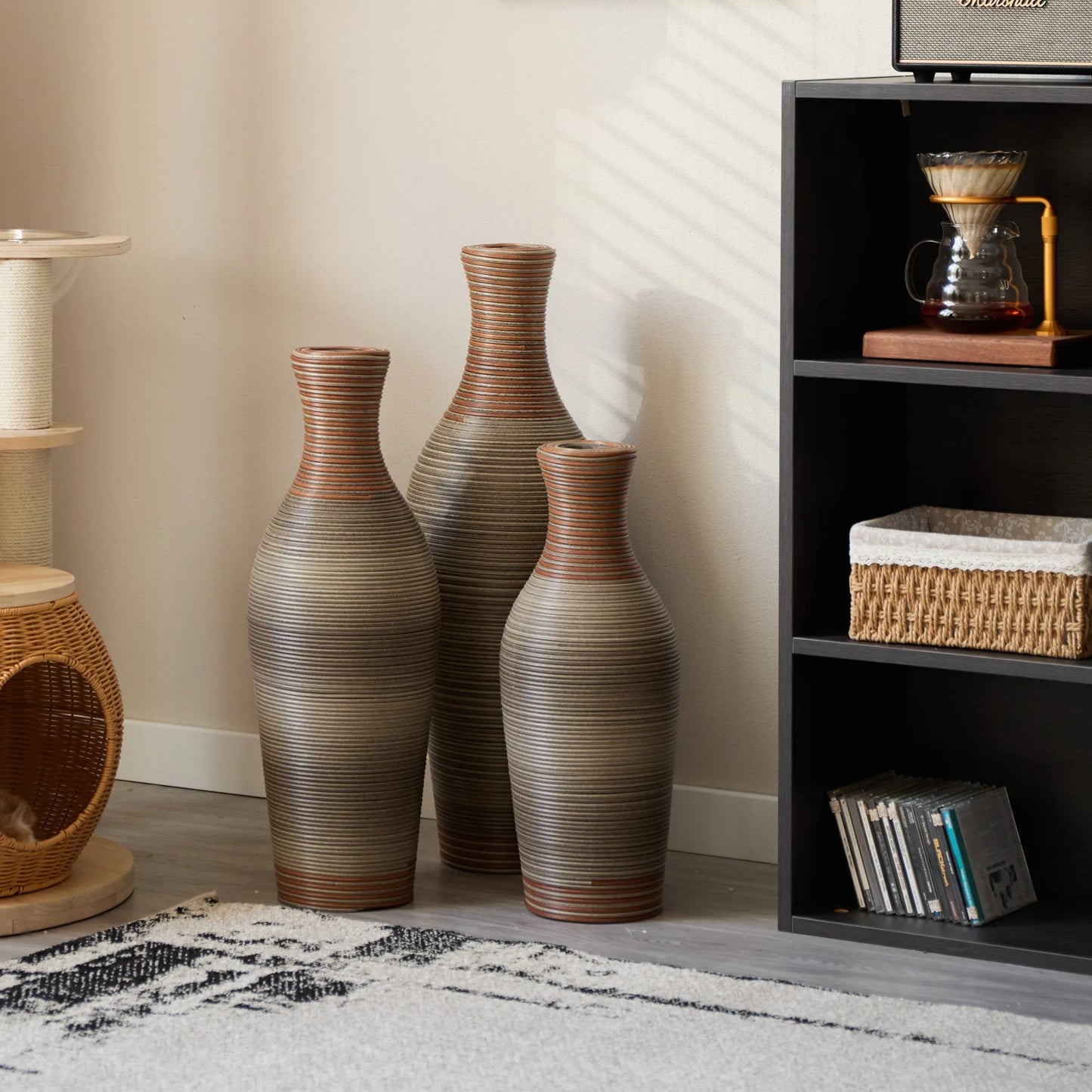 Desktop Vase, Brown Decorative Floor Vase, Classic and Neat Floor Vase, High Independent Flower Stand, Artificial Vine Vase, PVC Floor Vase, Home – view 17