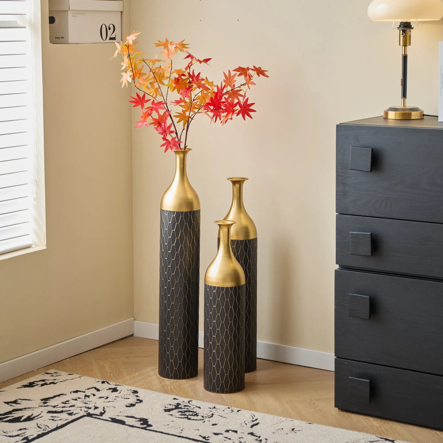Elegant Floor Vase Set – Gold & Black Metal Decorative Vases – 3-Piece Set for Floral Display, Wedding & Gift Décor – view 17