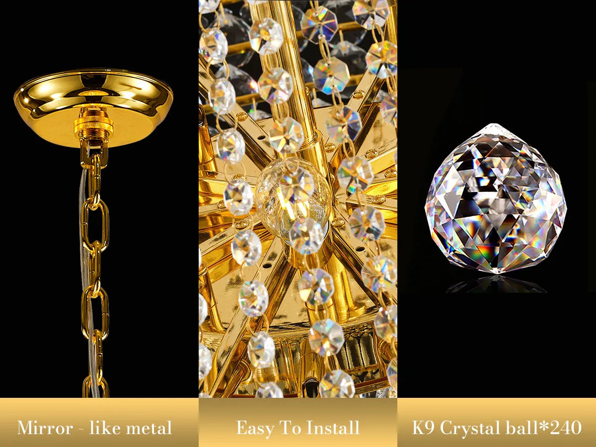32-Inch Gold Crystal Chandelier, 27-Light French Empire Ceiling Light with LED Bulbs, Adjustable 59-Inch Chain, 3000K Warm Light, Ideal for Living – view 17