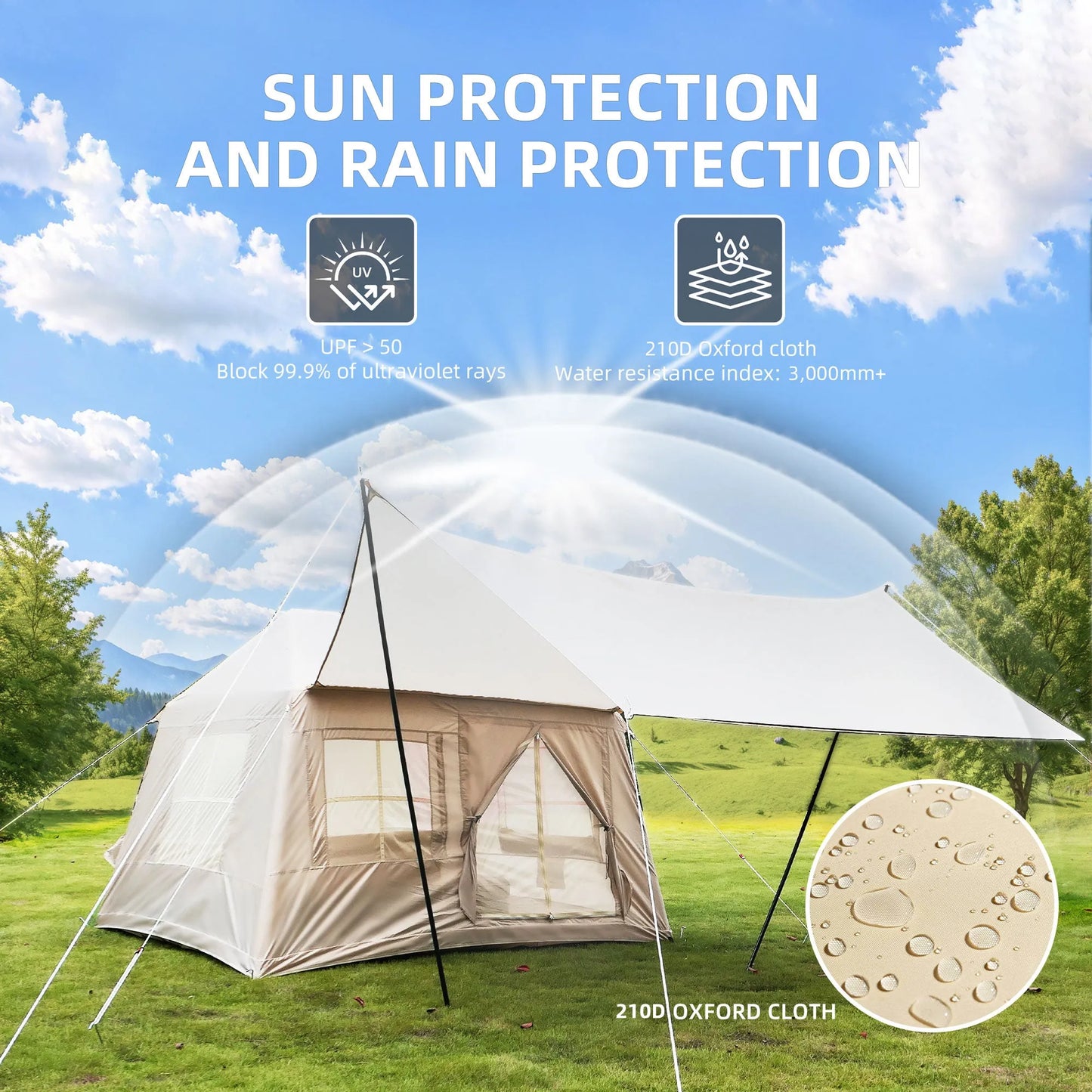 5.72m² Inflatable Camping Tent, Easy Setup 4 Season Windproof Glamping Tent with Mesh Windows & Pump, Outdoor Cotton Tent – view 17
