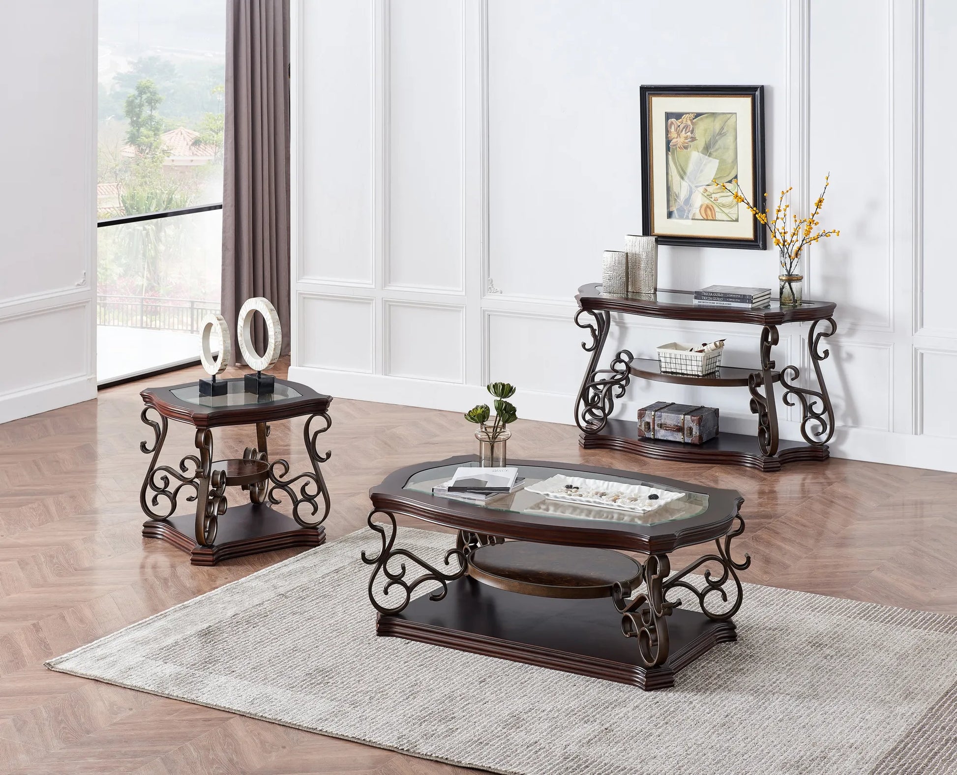 End table, Glass table top, MDF W/marble paper middle shelf, powder coat finish metal legs. (26.3'Lx26.3'Wx24'H) – view 17