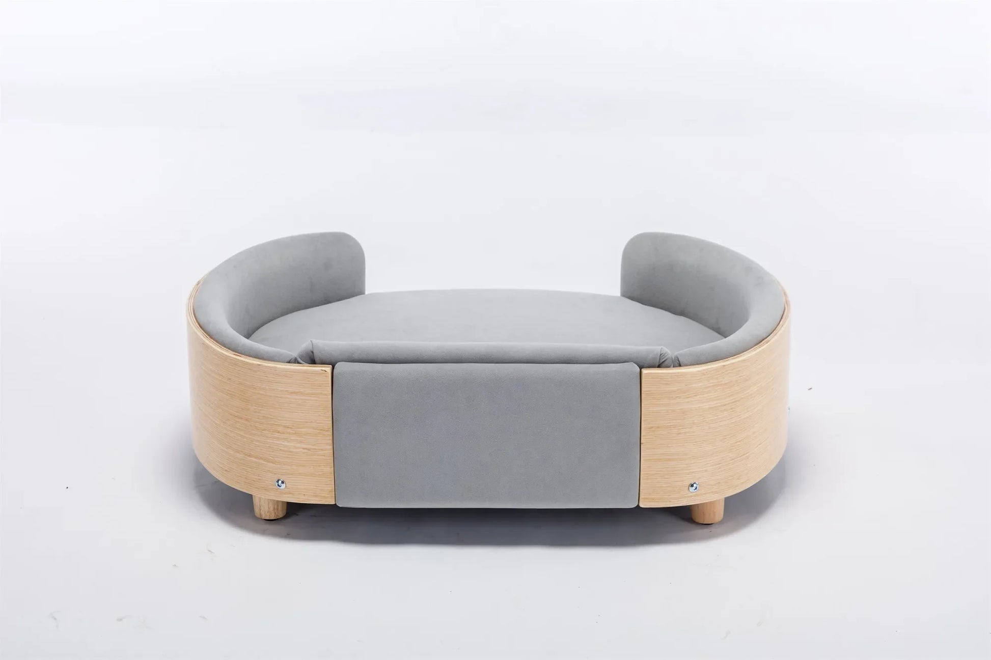 Scandinavian style Elevated Dog Bed Pet Sofa With Solid Wood legs and Bent Wood Back, Velvet Cushion,Mid Size Light Grey – view 17