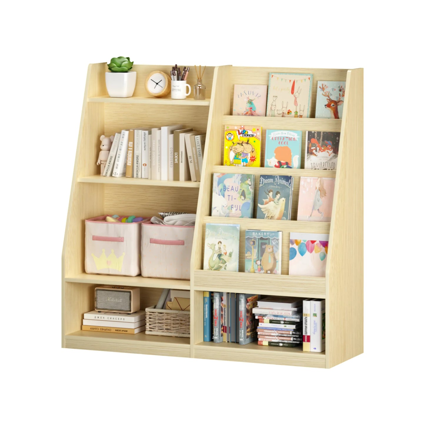 Kids Bookshelf and Toy Storage Organizer, Multifunctional 4 Tier Wooden Kids Book Shelf with Bookcase Display Stand in Kids Room Playroom Nursery for – view 17