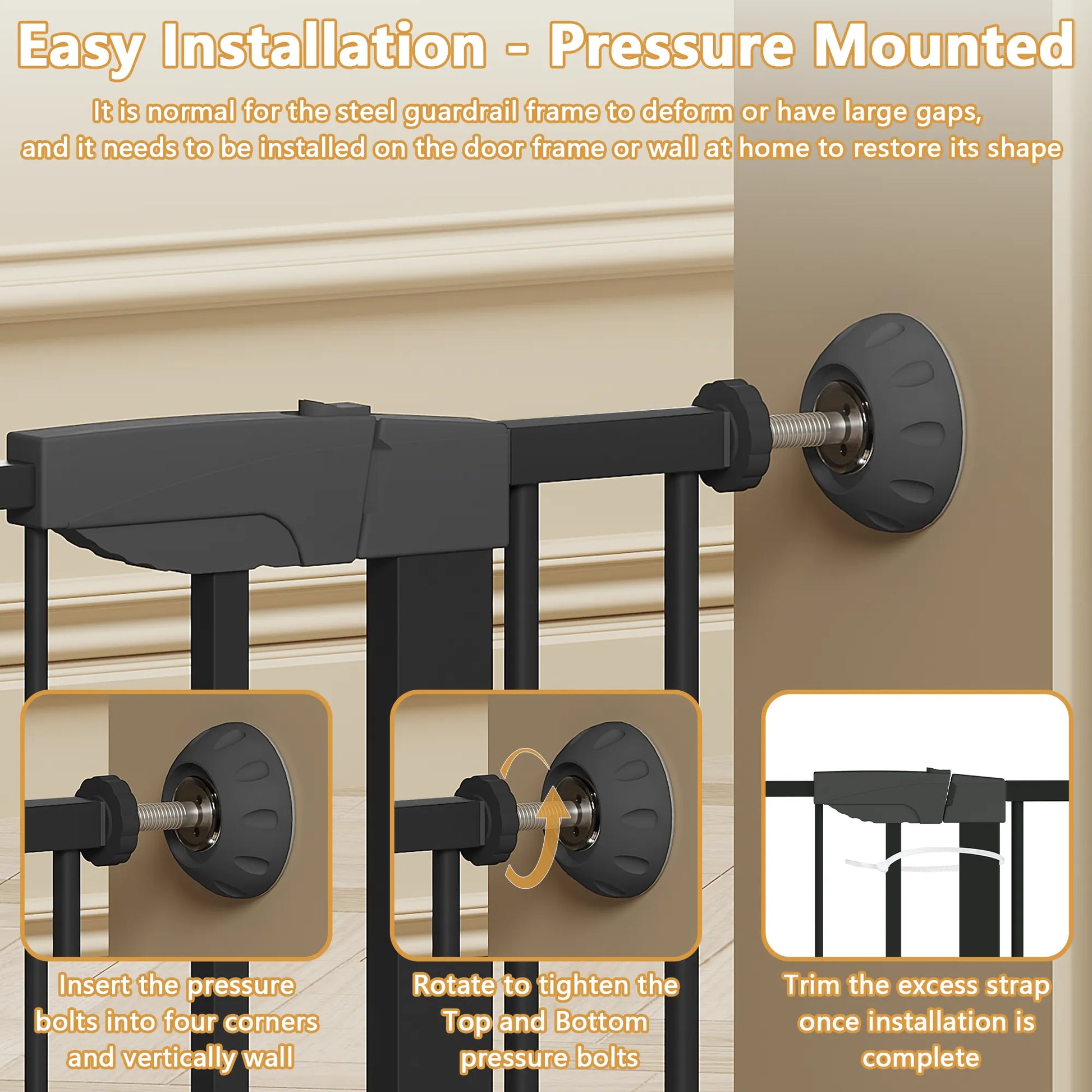 29.5-45.3' Wide Baby Gate with wall protector for Stairs, Dog Gate Indoor for Doorways, No Drilling Pressure Mounted Pet Gates for Kids, Easy Walk – view 17