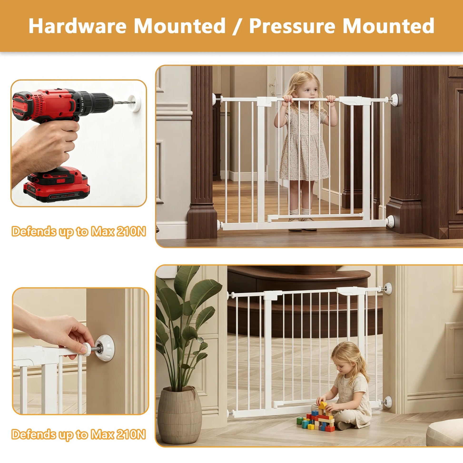 29.5-45.3' Wide Baby Gate with wall protector for Stairs, Dog Gate Indoor for Doorways, No Drilling Pressure Mounted Pet Gates for Kids, Easy Walk – view 17
