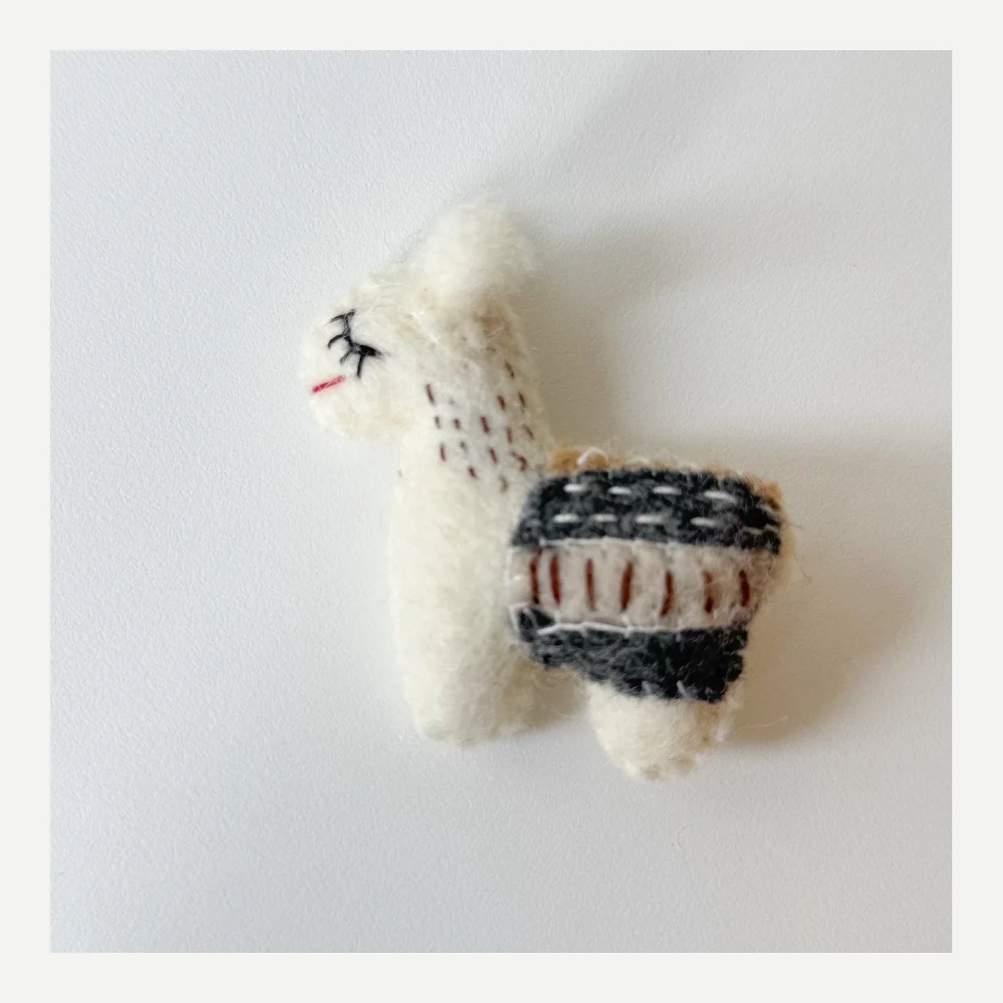 White alpaca handmade wool felt brooch