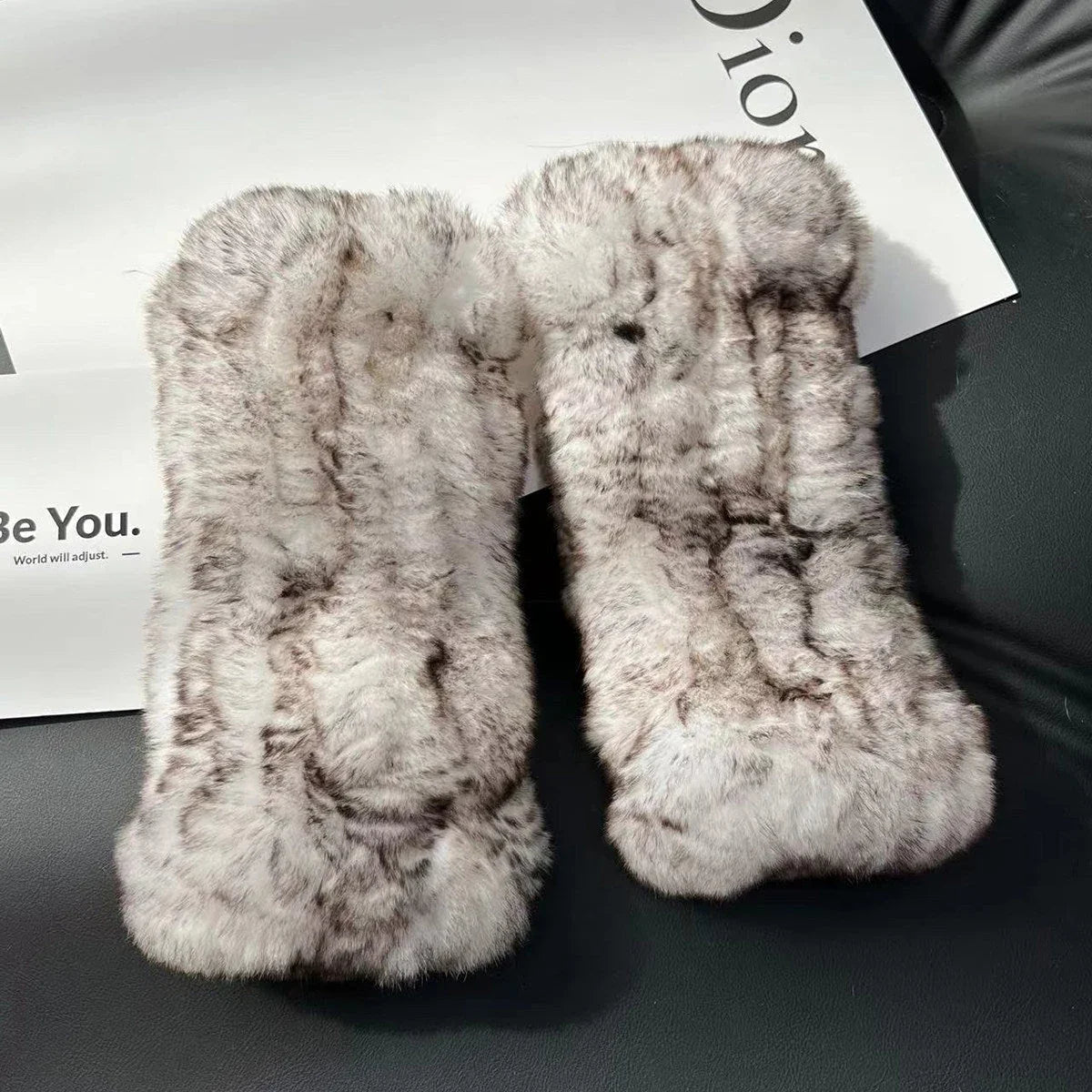 Women's Genuine Rex Rabbit Fur Fingerless Gloves