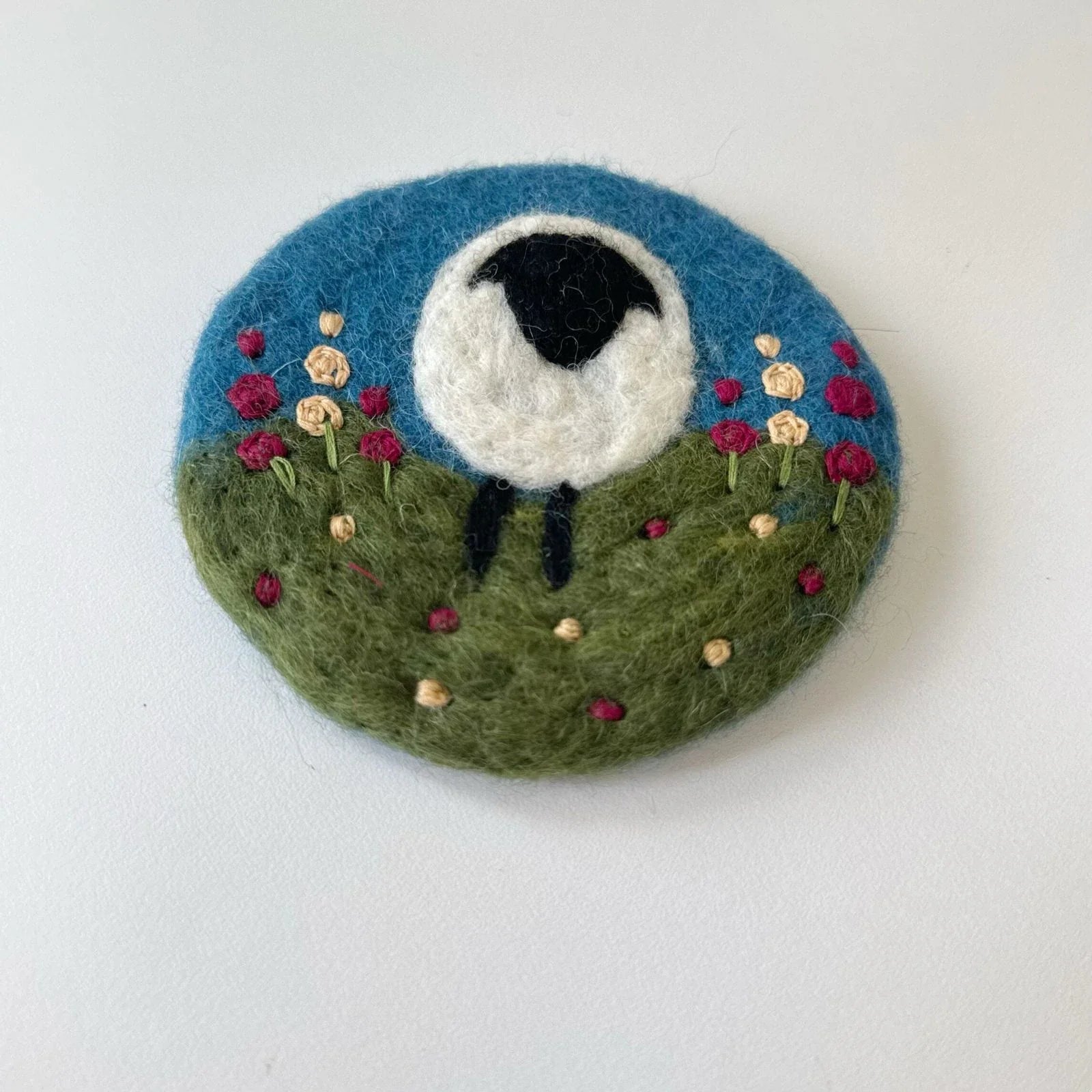Handmade black and white sheep wool felt coaster
