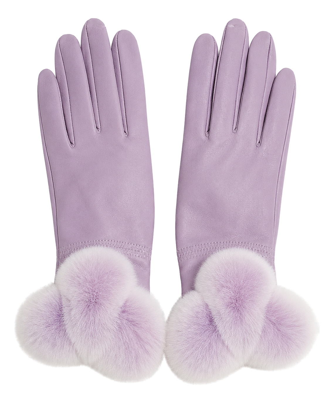 Lavender women's sheepskin leather gloves with Rex rabbit fur cuffs