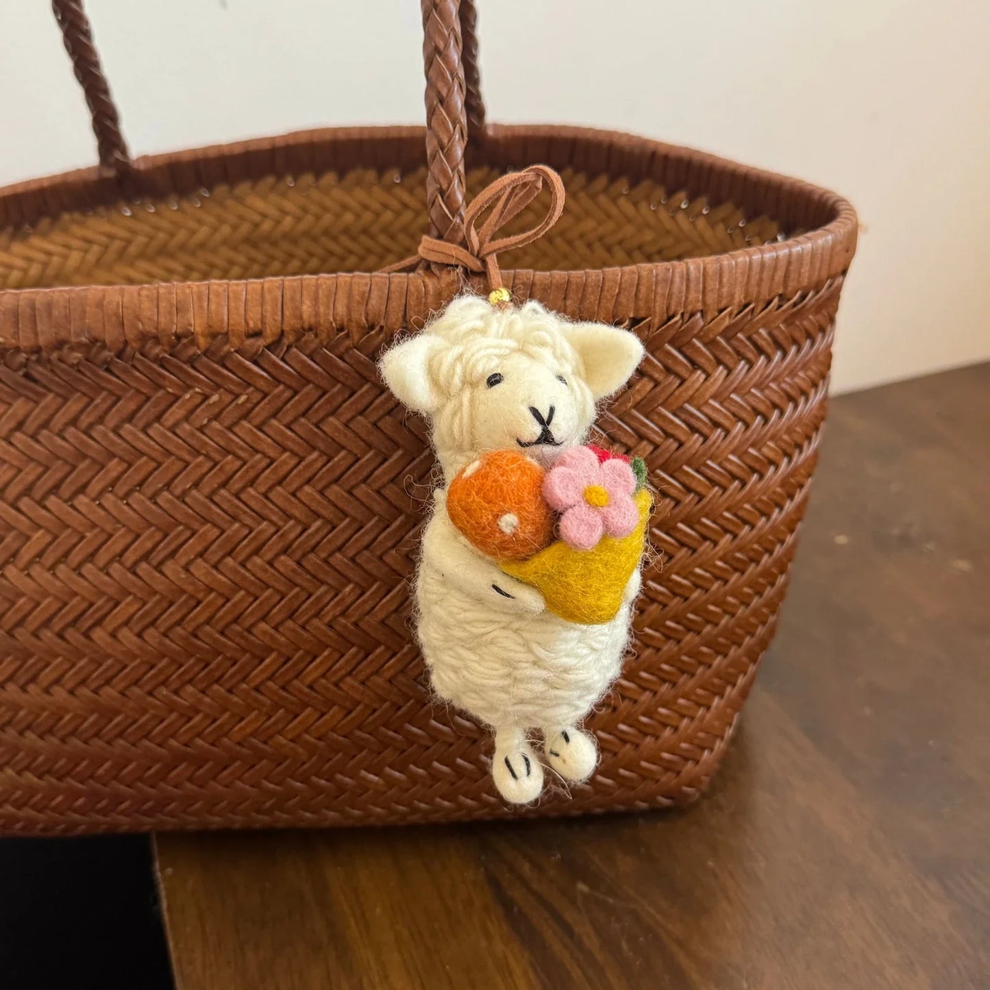 Handmade wool felt sheep bag charm – multicolor sweater sheep