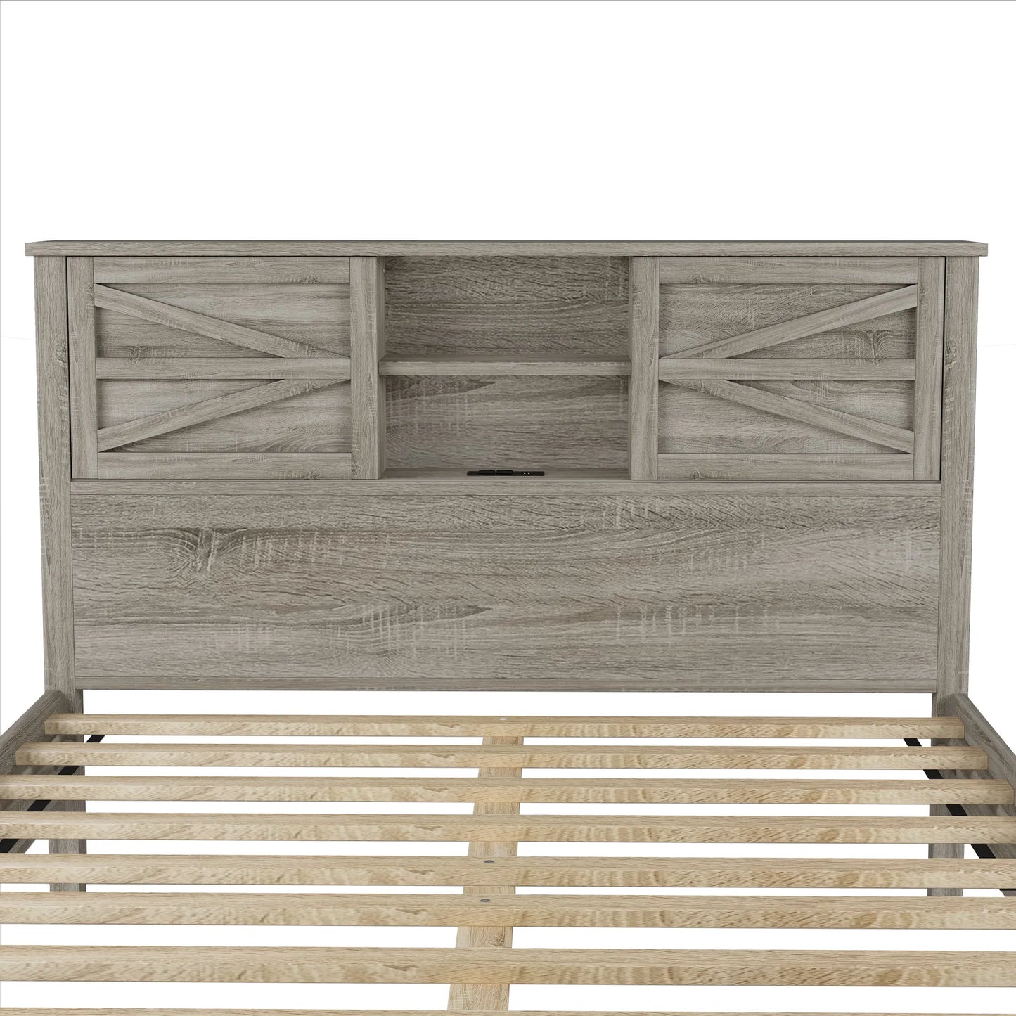 3-Pieces Bedroom Sets Queen Size Farmhouse Platform Bed with Double Sliding Door Storage Headboard and Charging Station, Storage Nightstand and – view 18