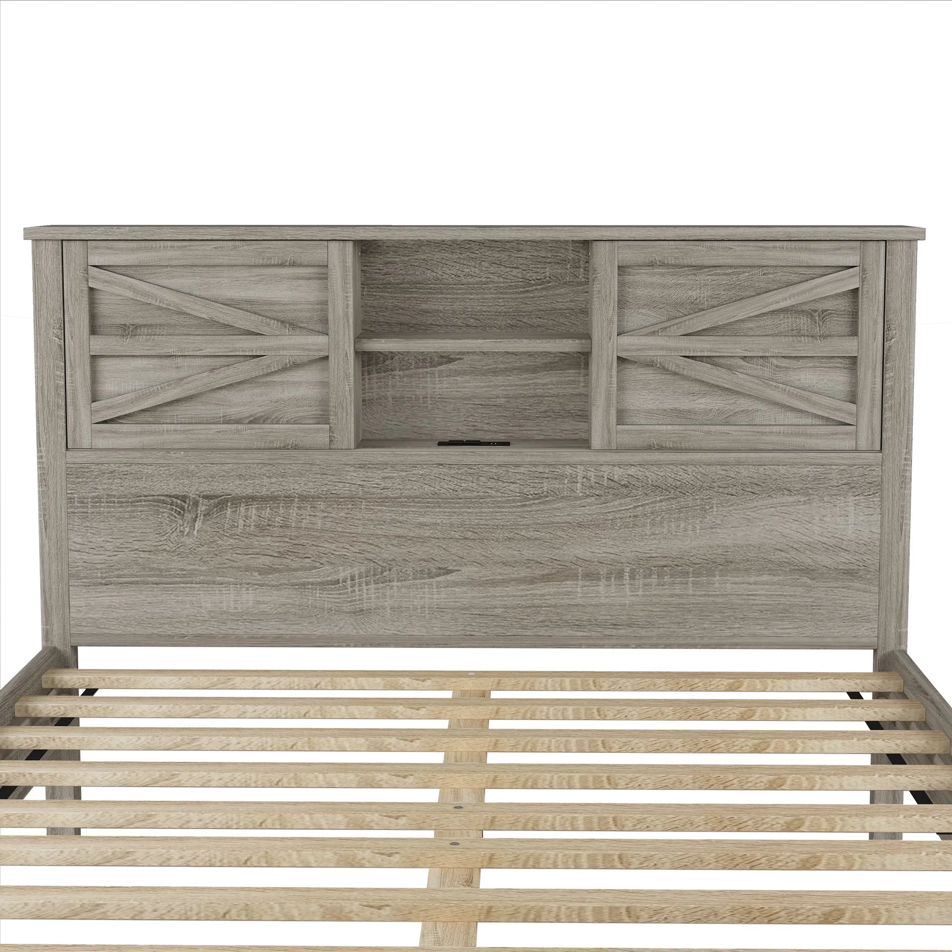 3-Pieces Bedroom Sets Queen Size Farmhouse Platform Bed with Double Sliding Door Storage Headboard and Charging Station, Storage Nightstand and – view 18