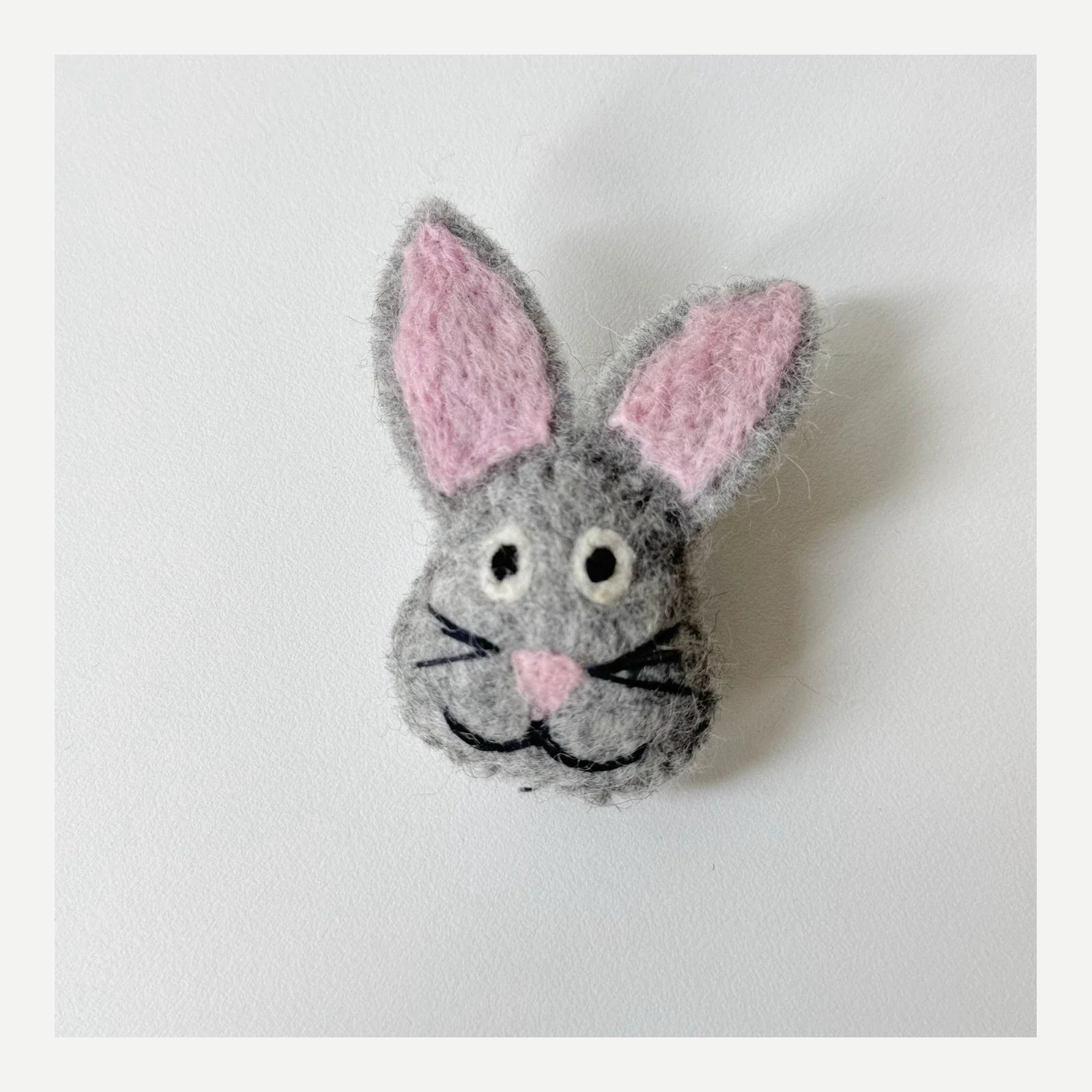 Gray rabbit handmade wool felt brooch