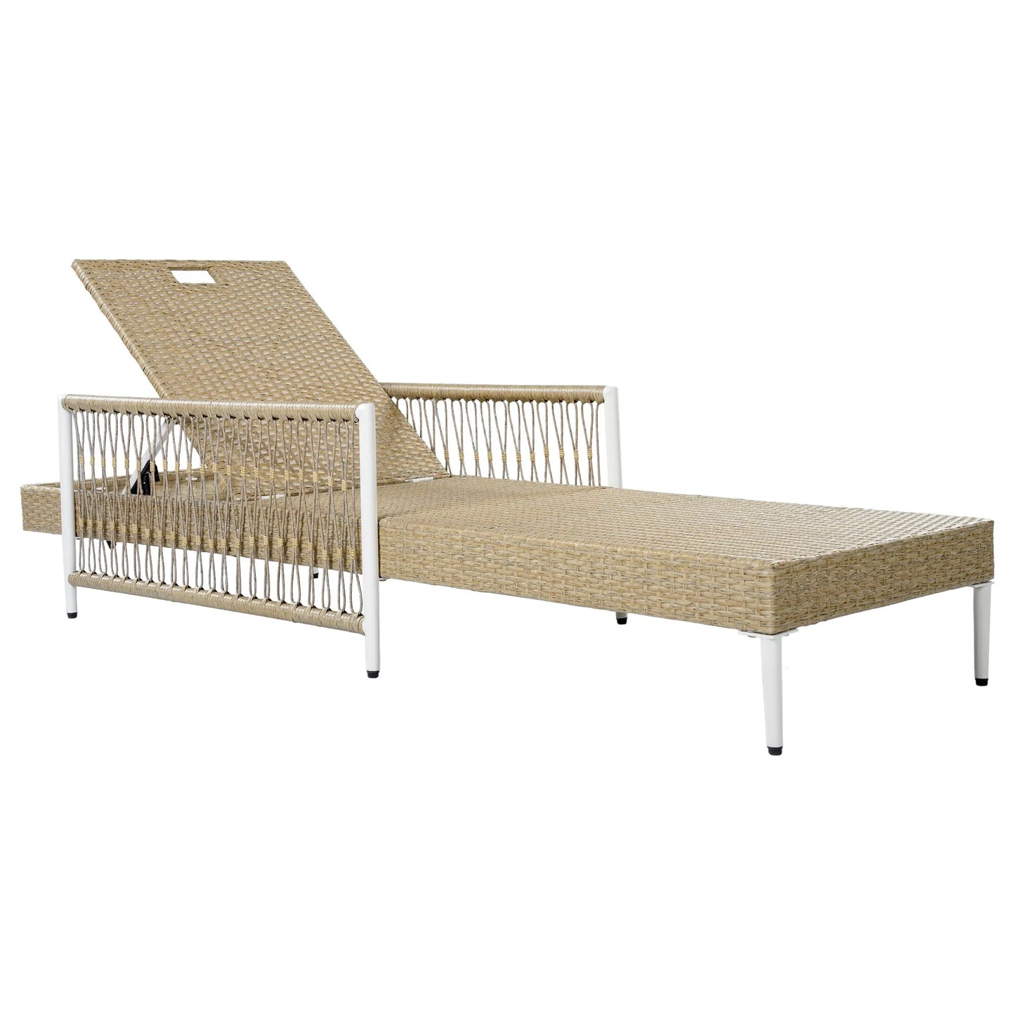 Outdoor All-Weather PE Rattan Chaise Lounge, Minimalist Patio Wicker Lounge Chair with 6 Gear Adjustable Recliner, Arms and Cushion for Poolside – view 18
