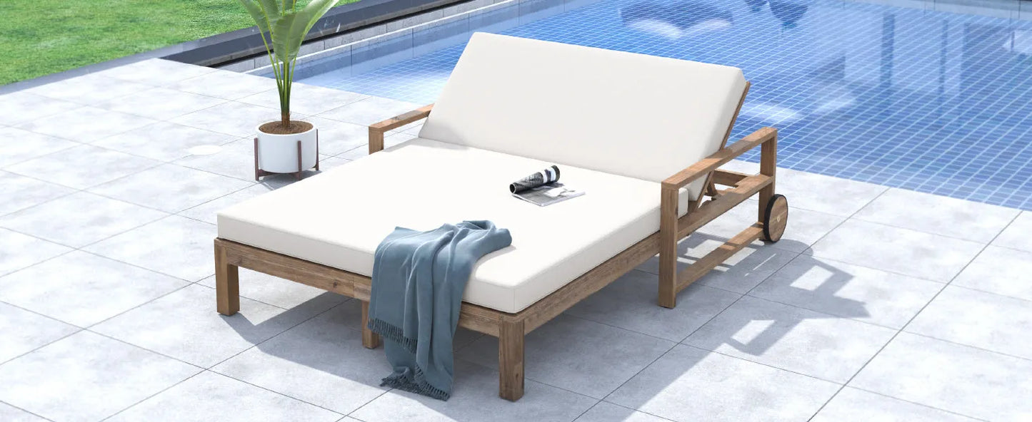 1-Piece Farmhouse-styled Wooden Outdoor Sunbed for Ultimate Relaxation Outdoor Daybed Seating 2 People for Poolside, Garden and Backyard (Beige) – view 18