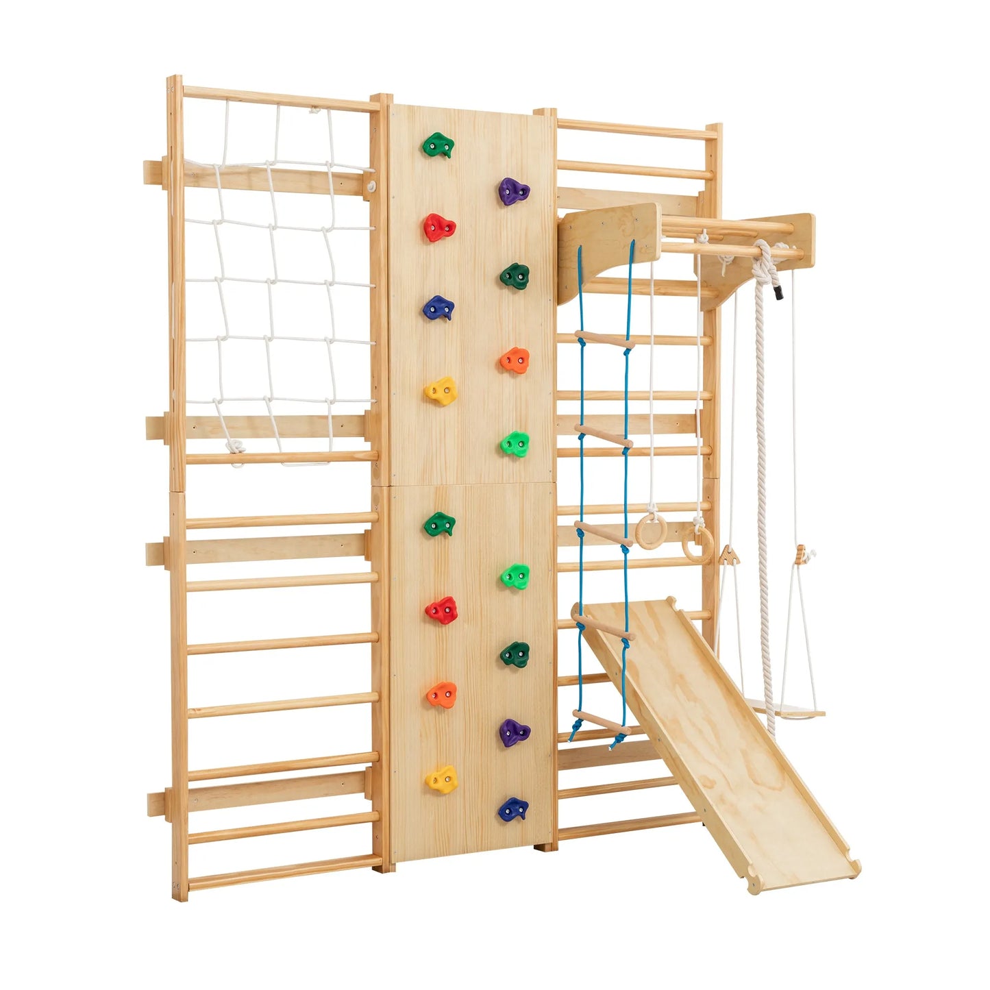 All-in-One 10-in-1 Indoor Climbing Set - Featuring a Rock Climbing Wall, Wooden Swings, Gymnastic Rings, Rope Ladders, and Stretching Equipment for a – view 18