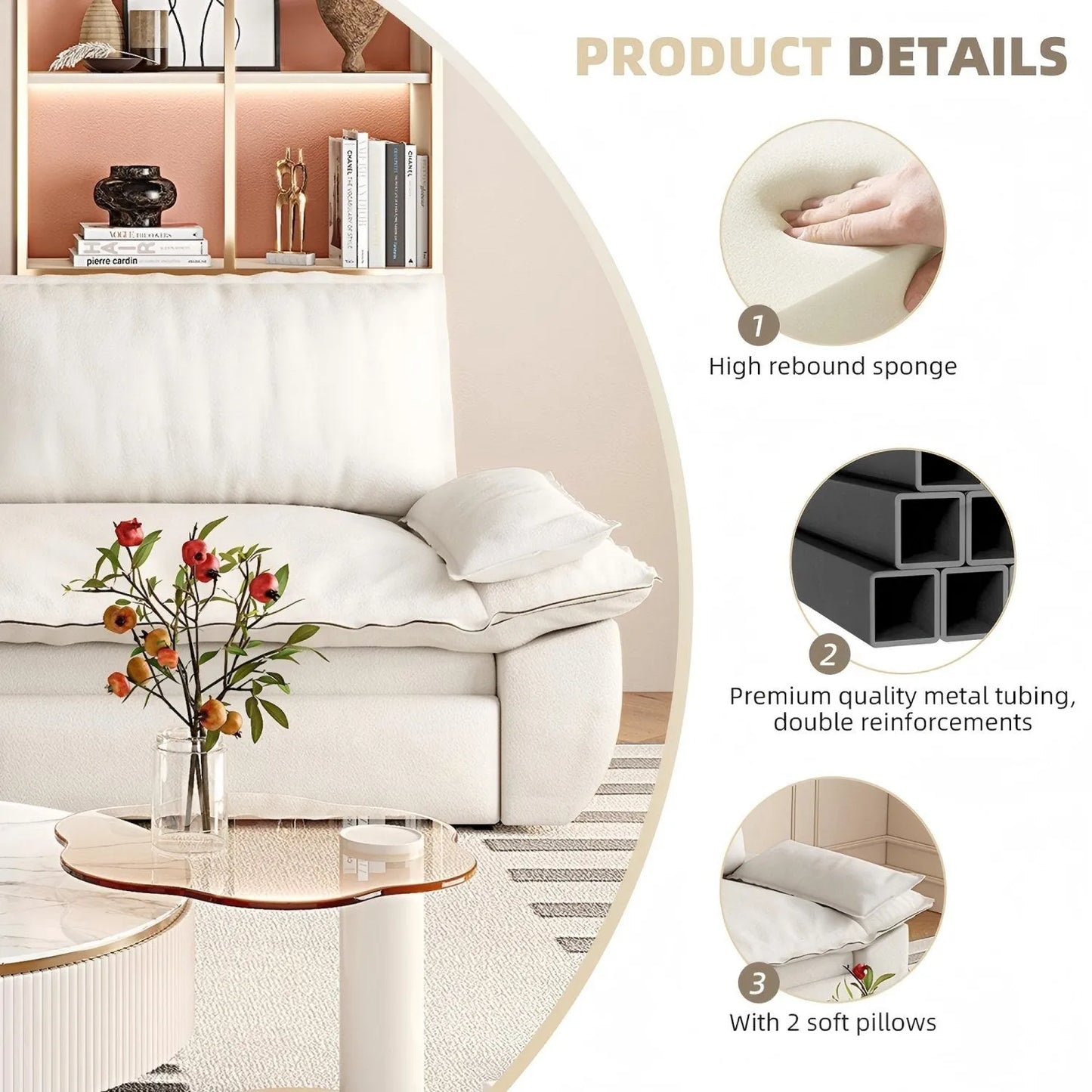 73.2'Queen Pull Out Sofa Bed,3-in-1 Convertible Sleeper Sofa,Multi-Functional Velvet Loveseat Bed,Beige/White – view 18