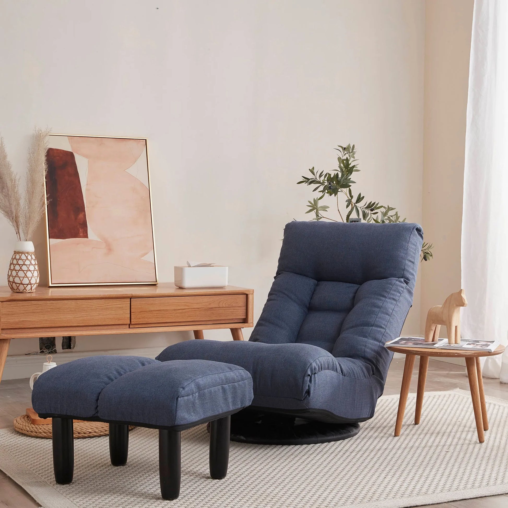 Navy Adjustable Japanese Reclining Floor Chair Sofa with Metal Frame for Living Room & Balcony – view 18