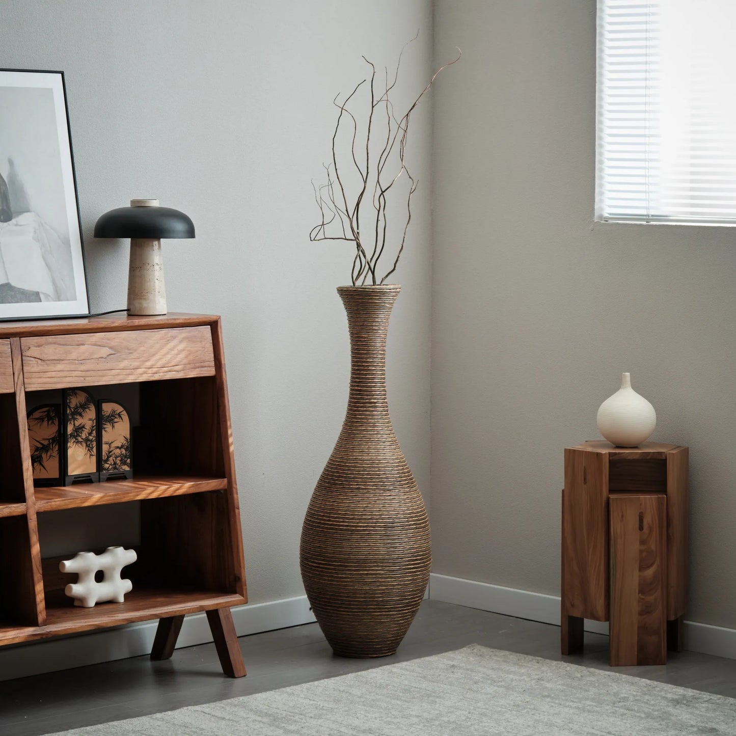 39-inch Tall Artificial Rattan Floor Vase in Elegant Beige - Statement Piece for Living Room Décor, Entryway, or Hallway - Versatile Home Accent for – view 18