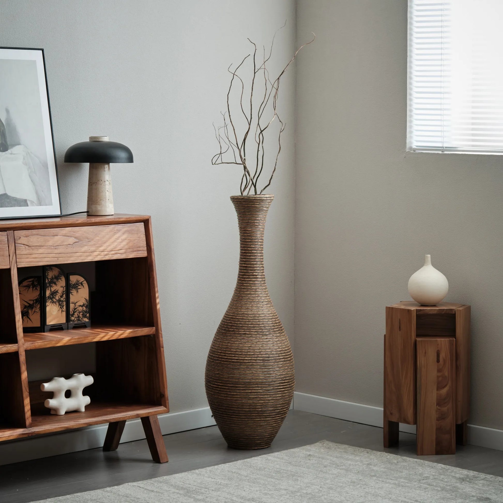 39-inch Tall Artificial Rattan Floor Vase in Elegant Beige - Statement Piece for Living Room Décor, Entryway, or Hallway - Versatile Home Accent for – view 18