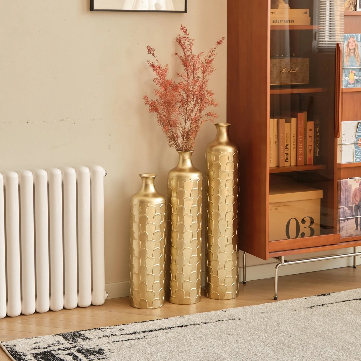 Floor Metal Vases Decorated White Metal Vases Set of 3 Gorgeous Home Decoration Large Glazed Metal Vases 25.2in/29.33in/34.25in Height – view 18